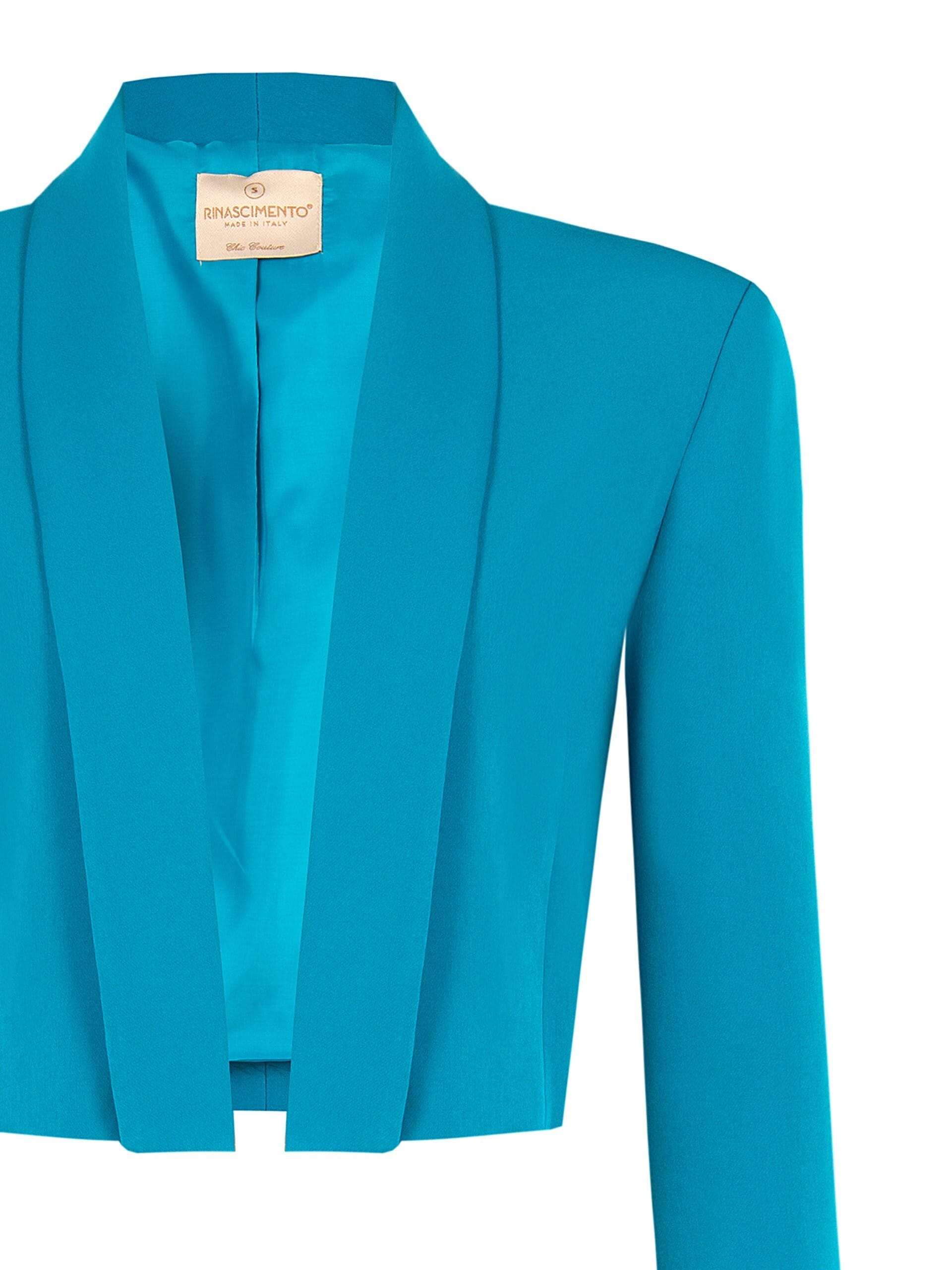 Crop-Length Open-Front Blazer Jacket in Rinascimento Technical Fabric