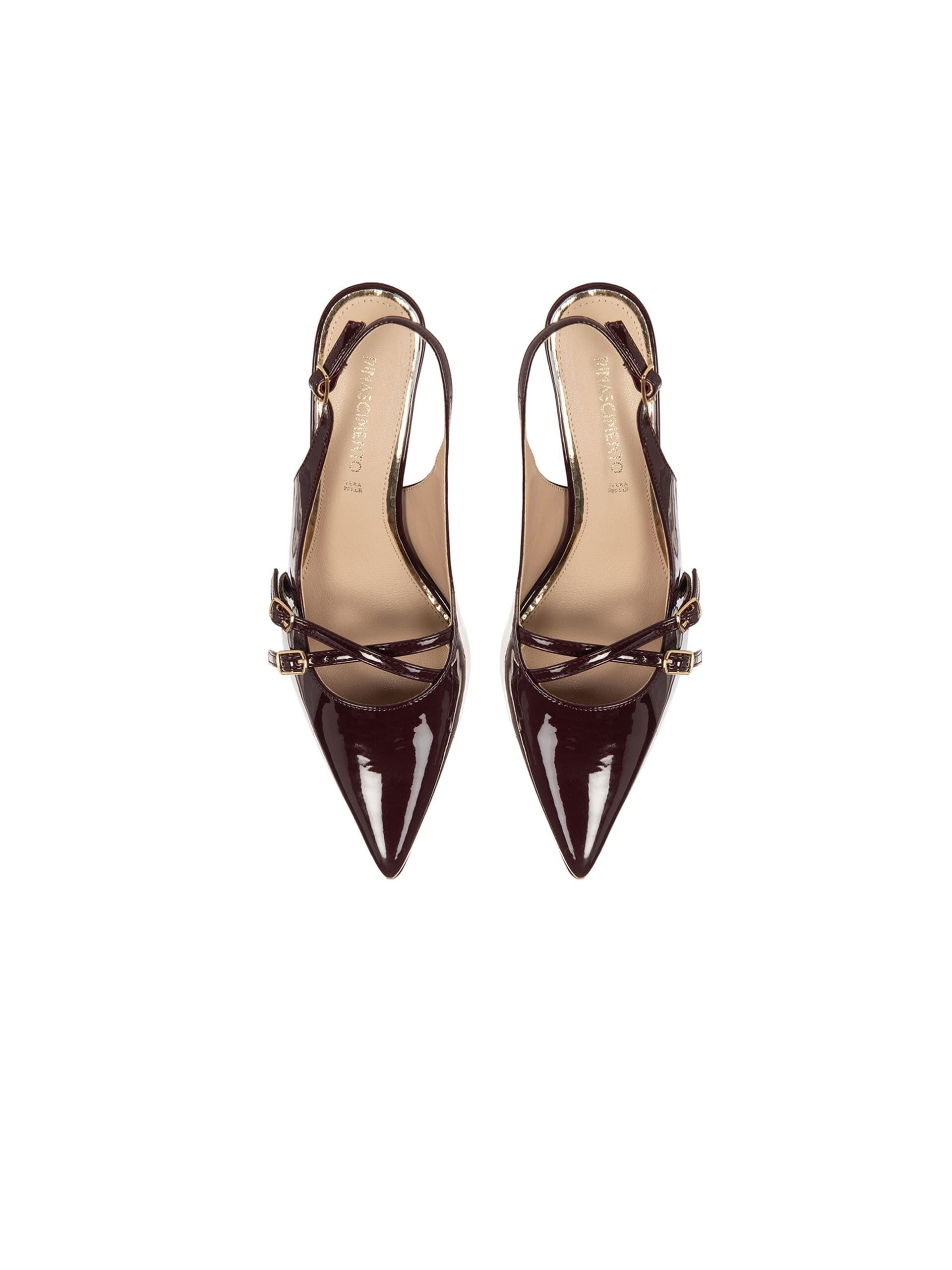 Slingback A Punta In Vernice Lucida Con Cinturini Incrociati Rinascimento