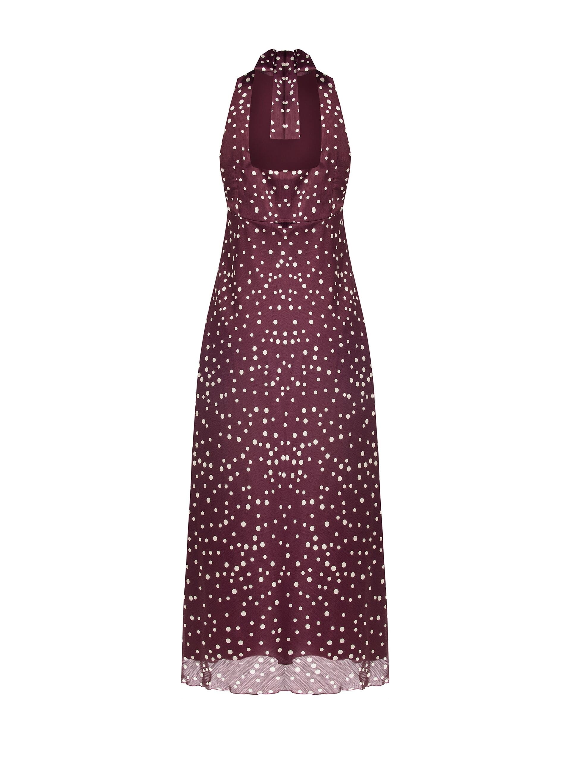Abito Lungo In Raso A Pois Leggermente Increspato Con Fiocco E Cut-Out Dietro Rinascimento