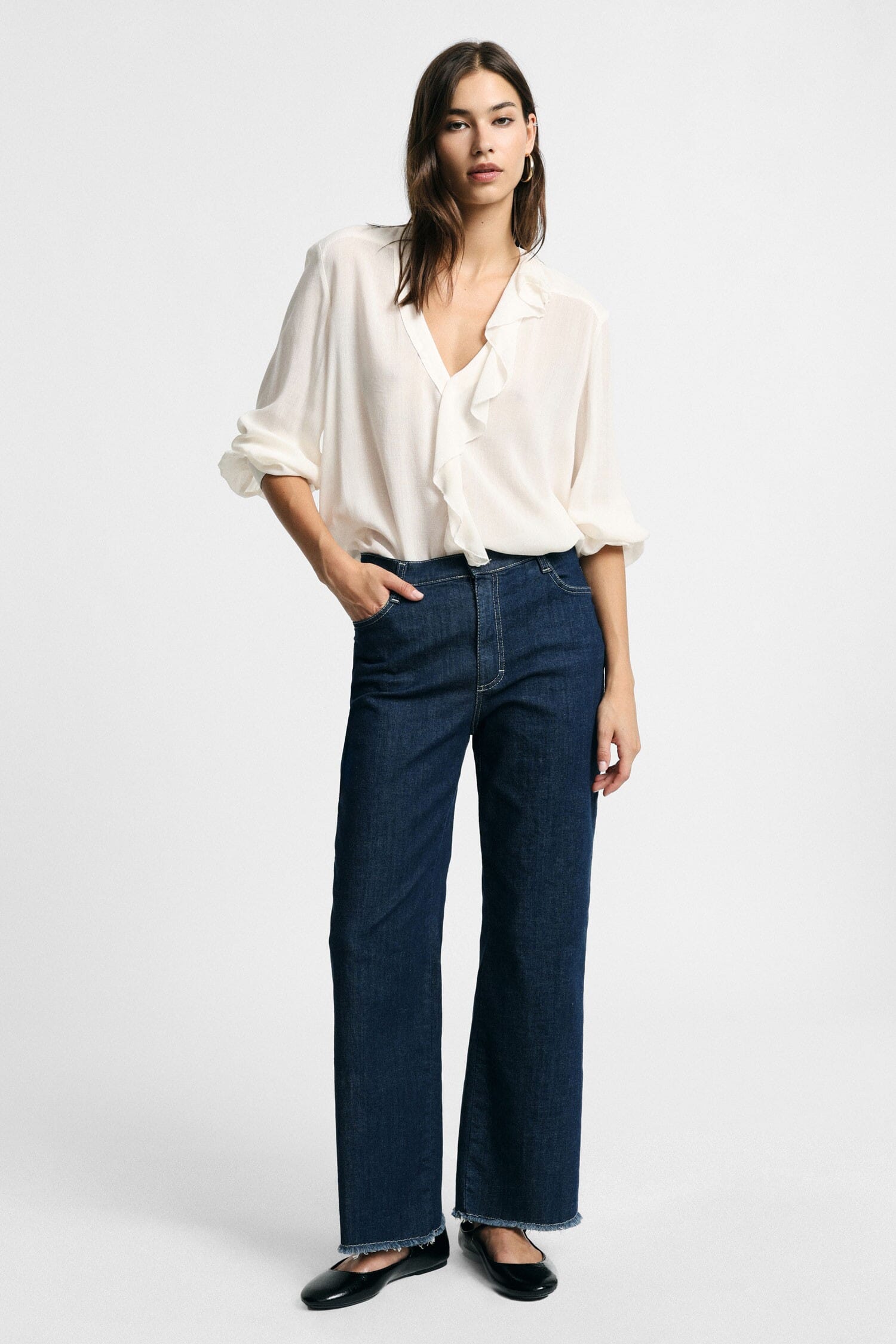 Jeans Five Tasche Con Fondo Sfrangiato Dritto Please