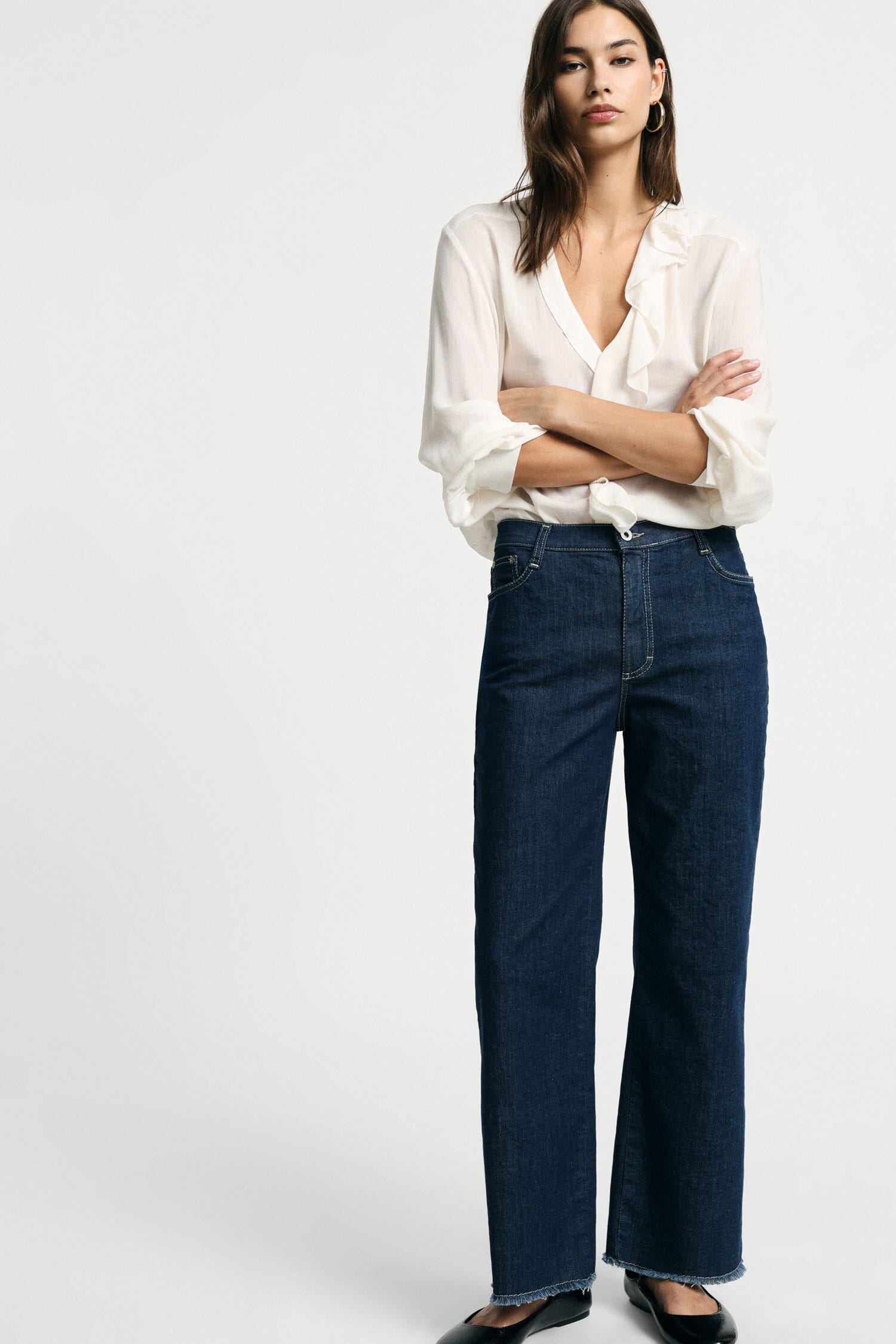 Jeans Five Tasche Con Fondo Sfrangiato Dritto Please