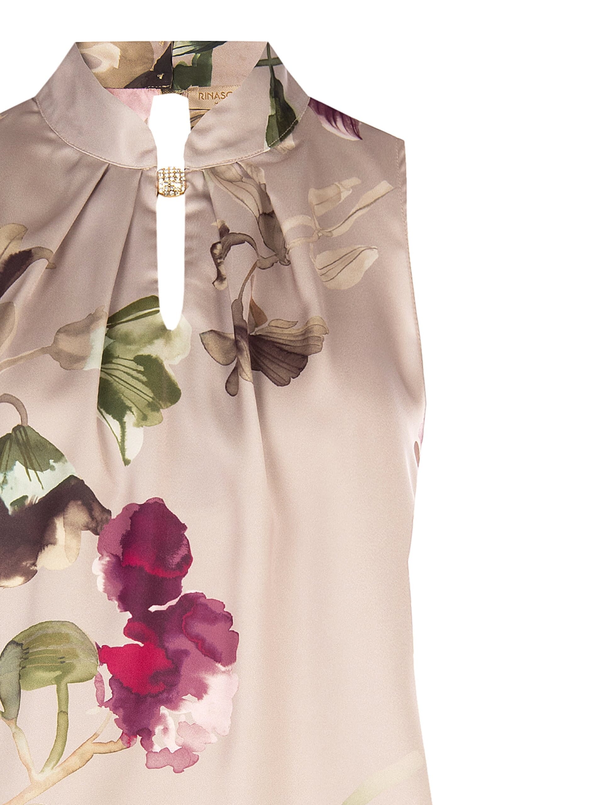 Top Fluido In Raso A Fiori Con Colletto E Bottone Gioiello Rinascimento