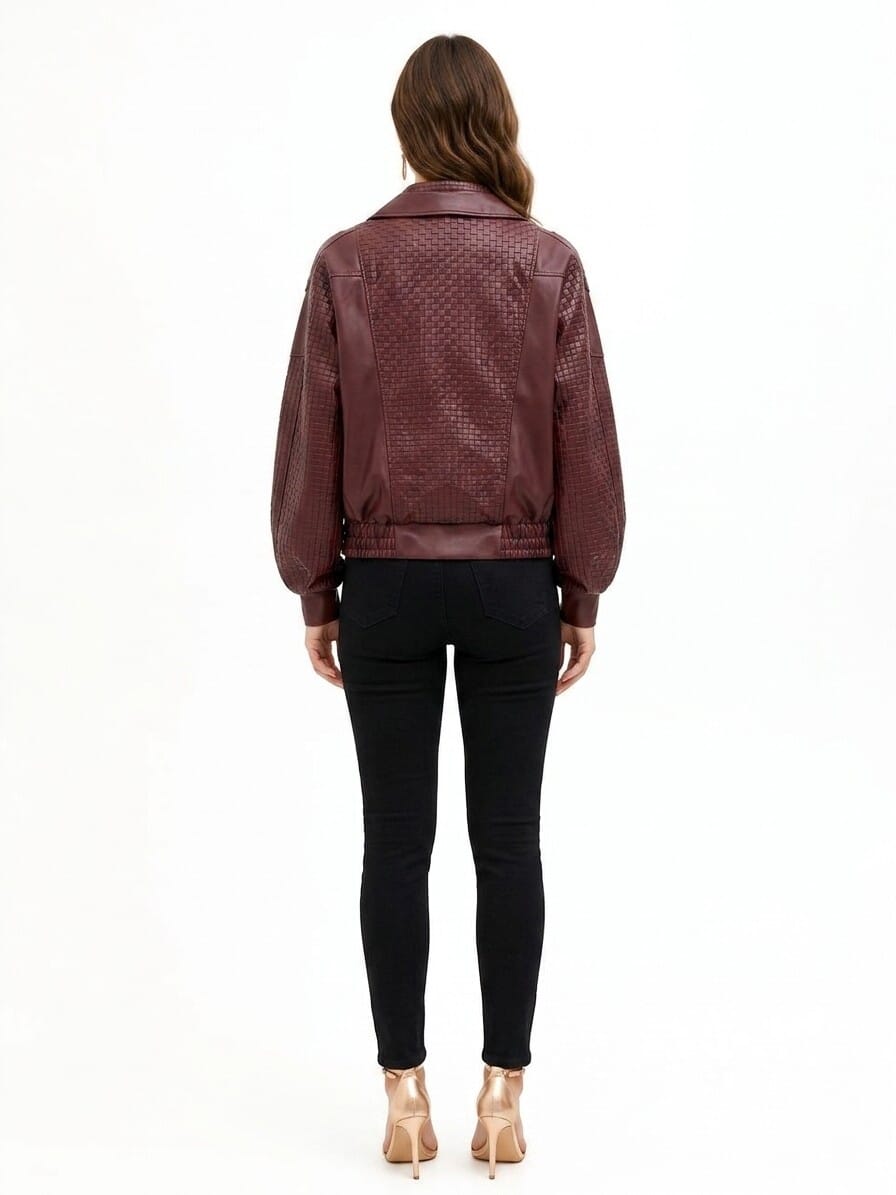 Rinascimento Faux Leather Bomber Jacket with Interwoven Check Pattern