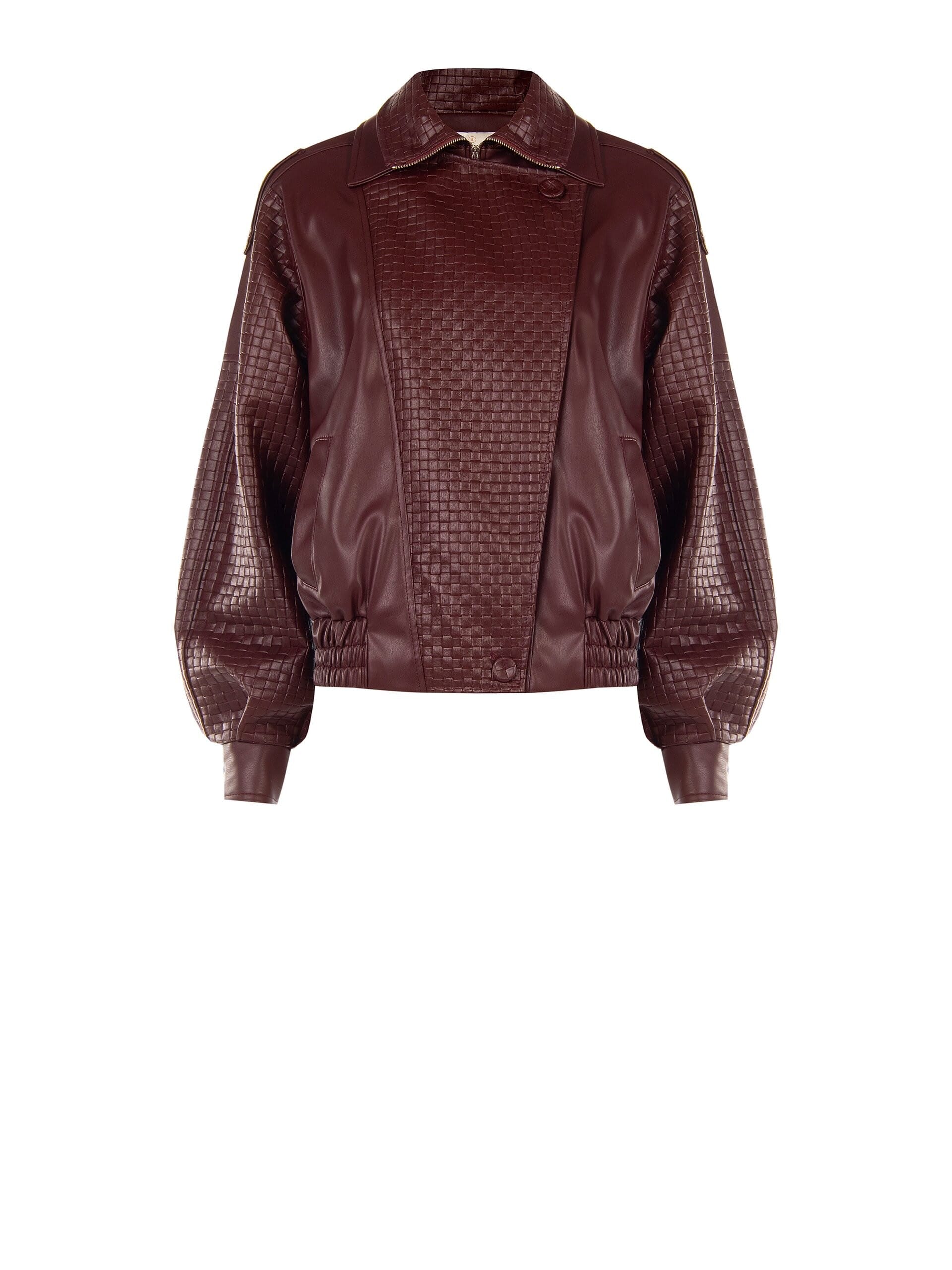 Rinascimento Faux Leather Bomber Jacket with Interwoven Check Pattern