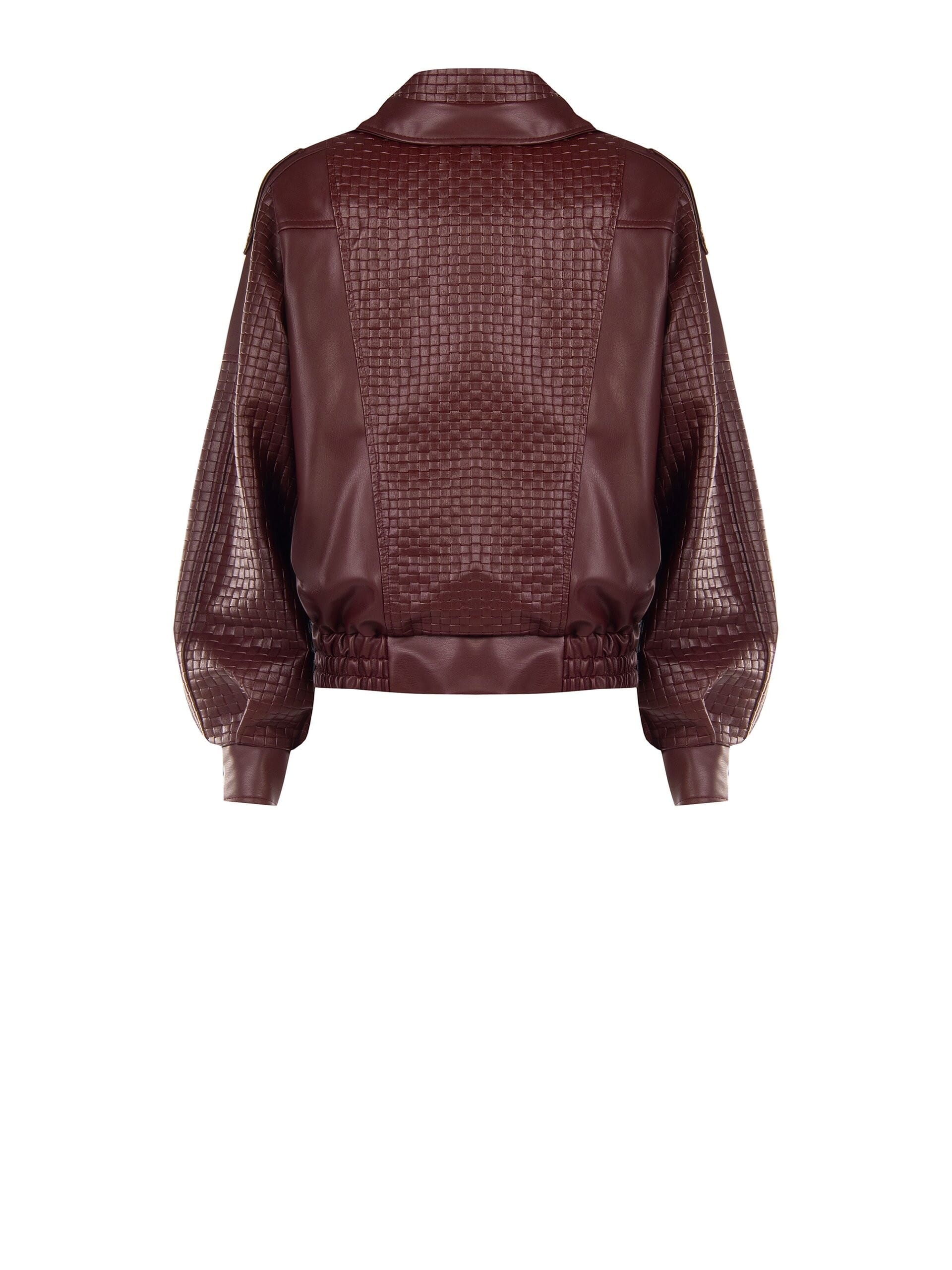 Rinascimento Faux Leather Bomber Jacket with Interwoven Check Pattern
