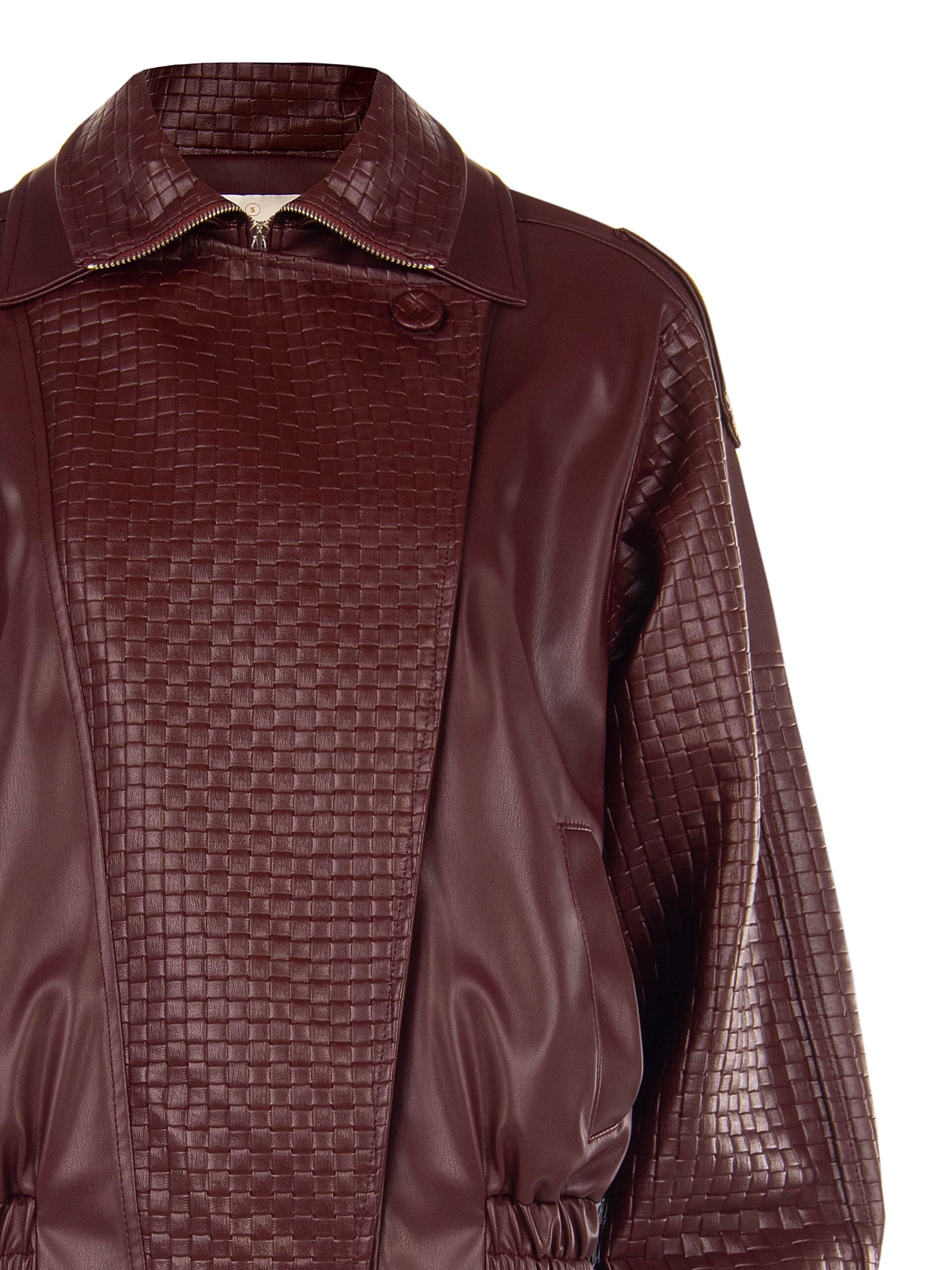 Rinascimento Faux Leather Bomber Jacket with Interwoven Check Pattern