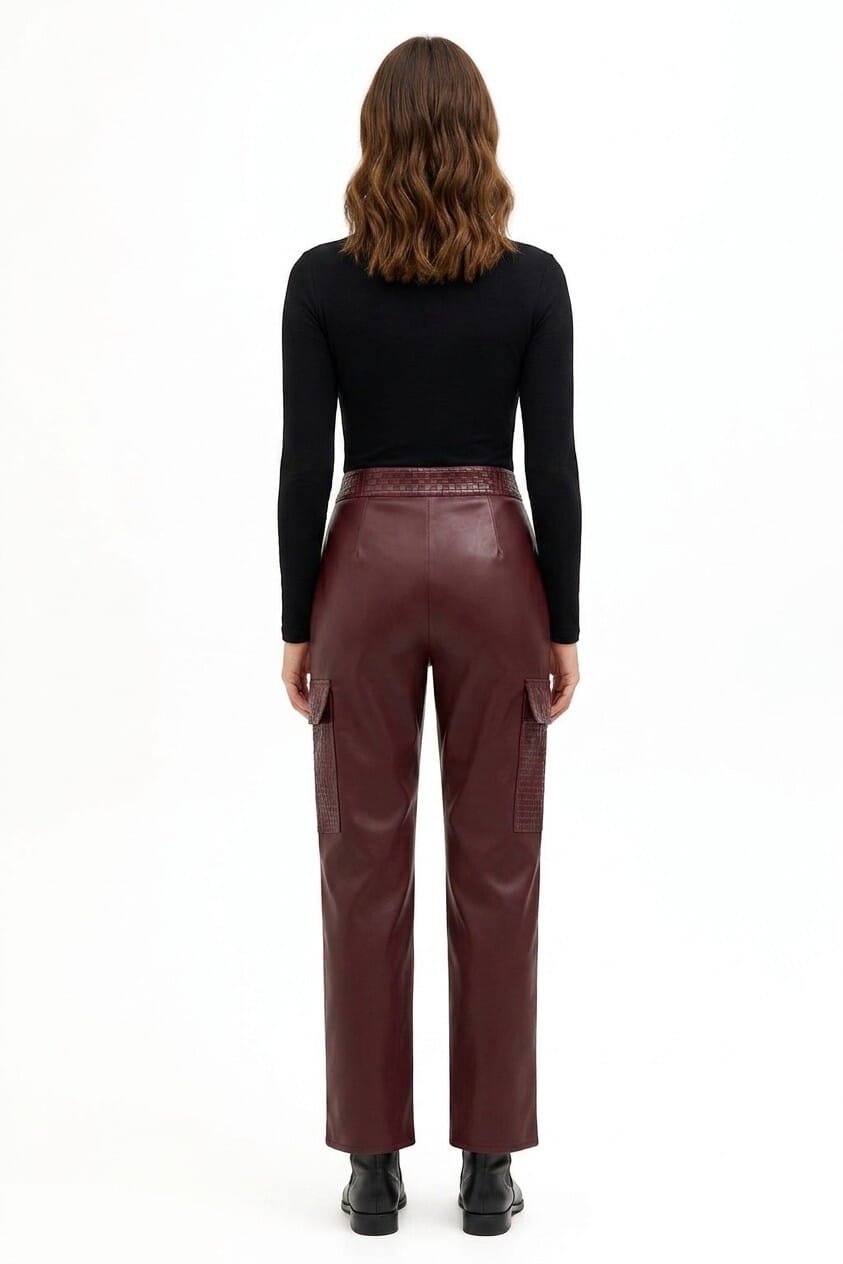 Pantalon cargo droit en simili-cuir avec motif à carreaux entrelacés « Rinascimento »