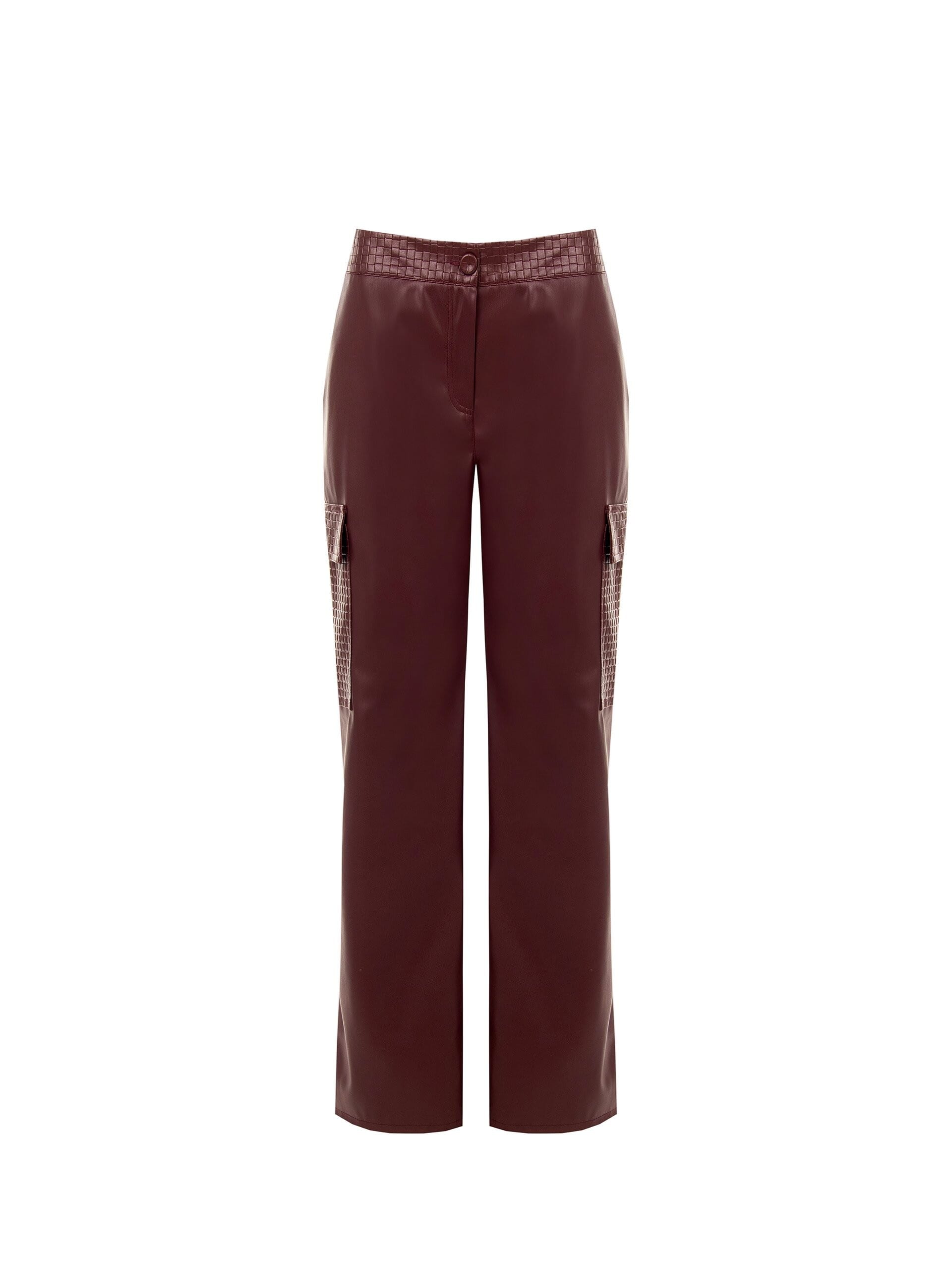Pantalon cargo droit en simili-cuir avec motif à carreaux entrelacés « Rinascimento »