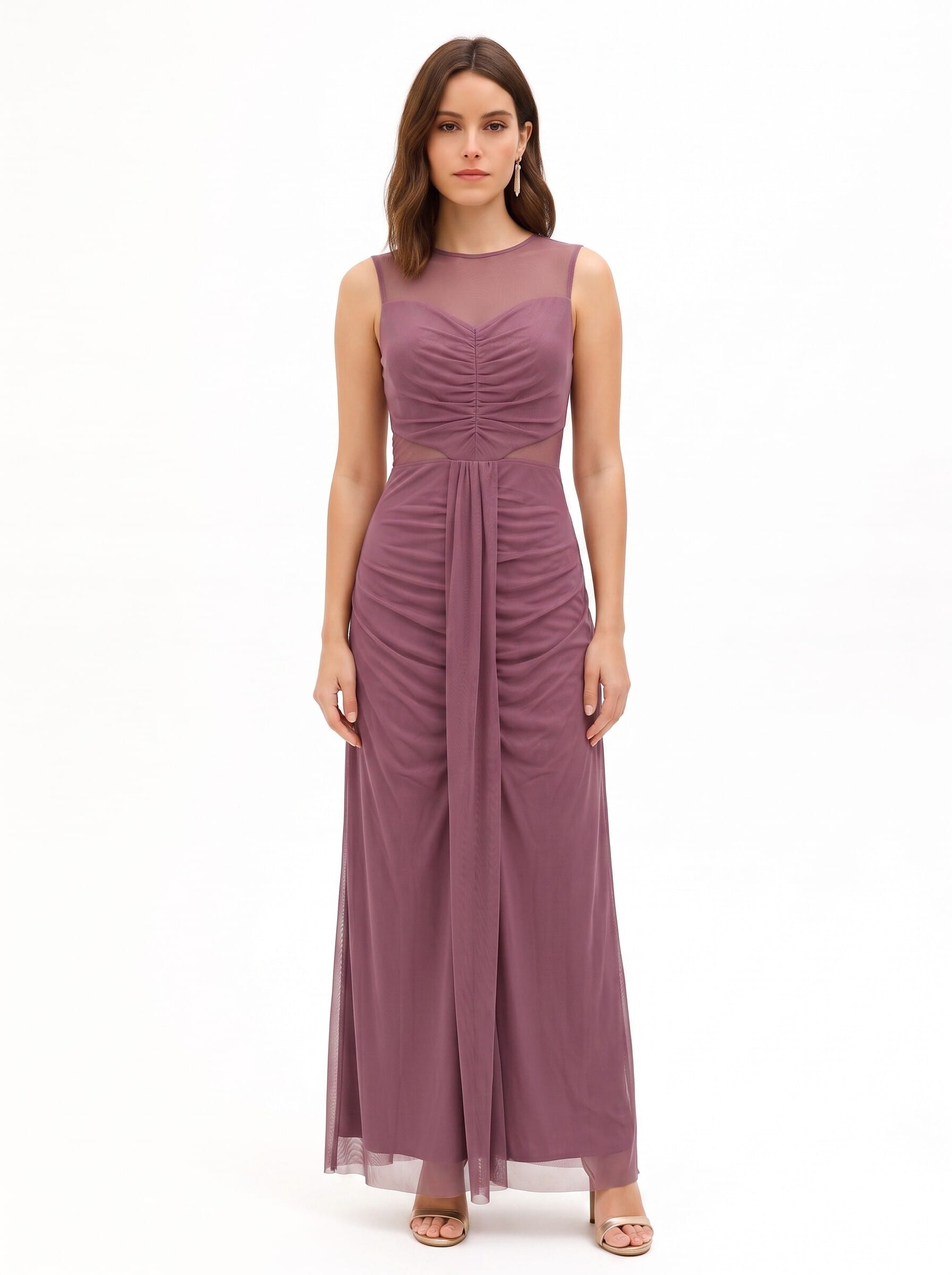 Rinascimento Long Stretch Mesh Dress with Semi-Transparent Details