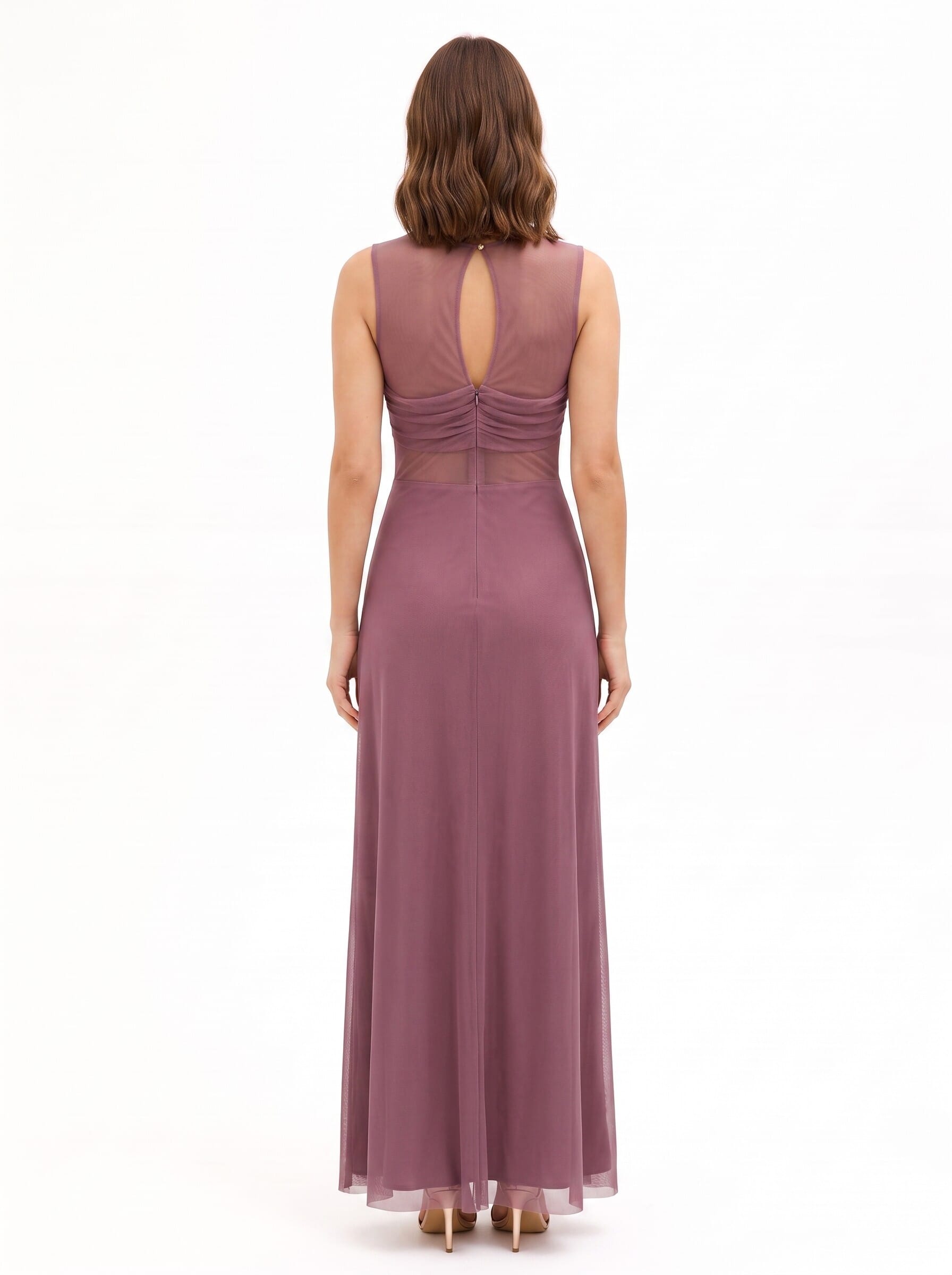 Rinascimento Long Stretch Mesh Dress with Semi-Transparent Details