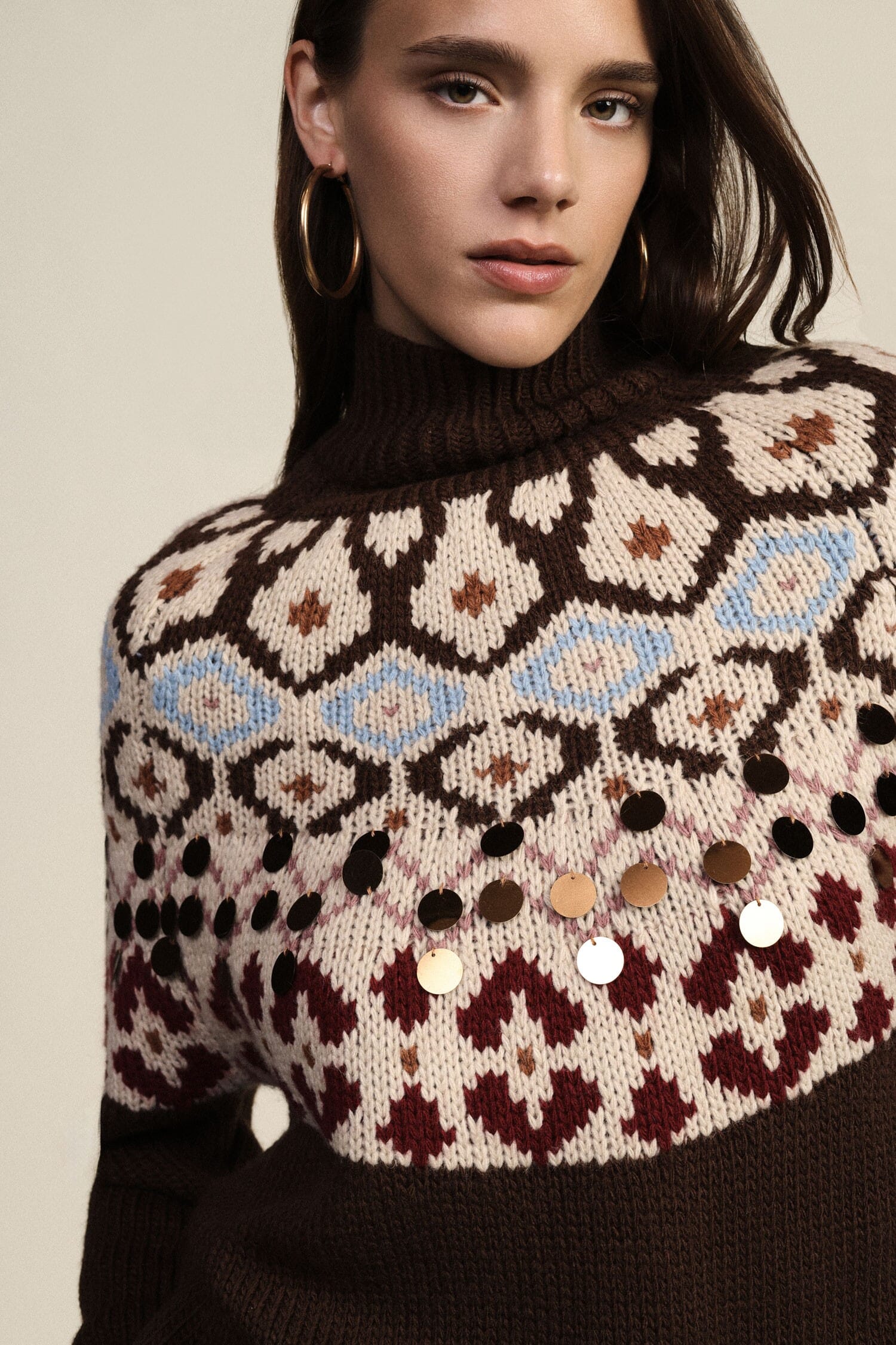 Dixie Jacquard Crew-Neck Jumper with Metallic Embellishments