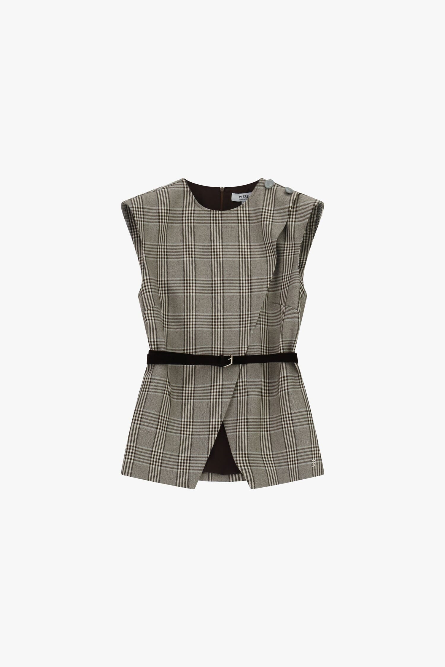 Gilet à carreaux avec ceinture et fente sur le devant Please