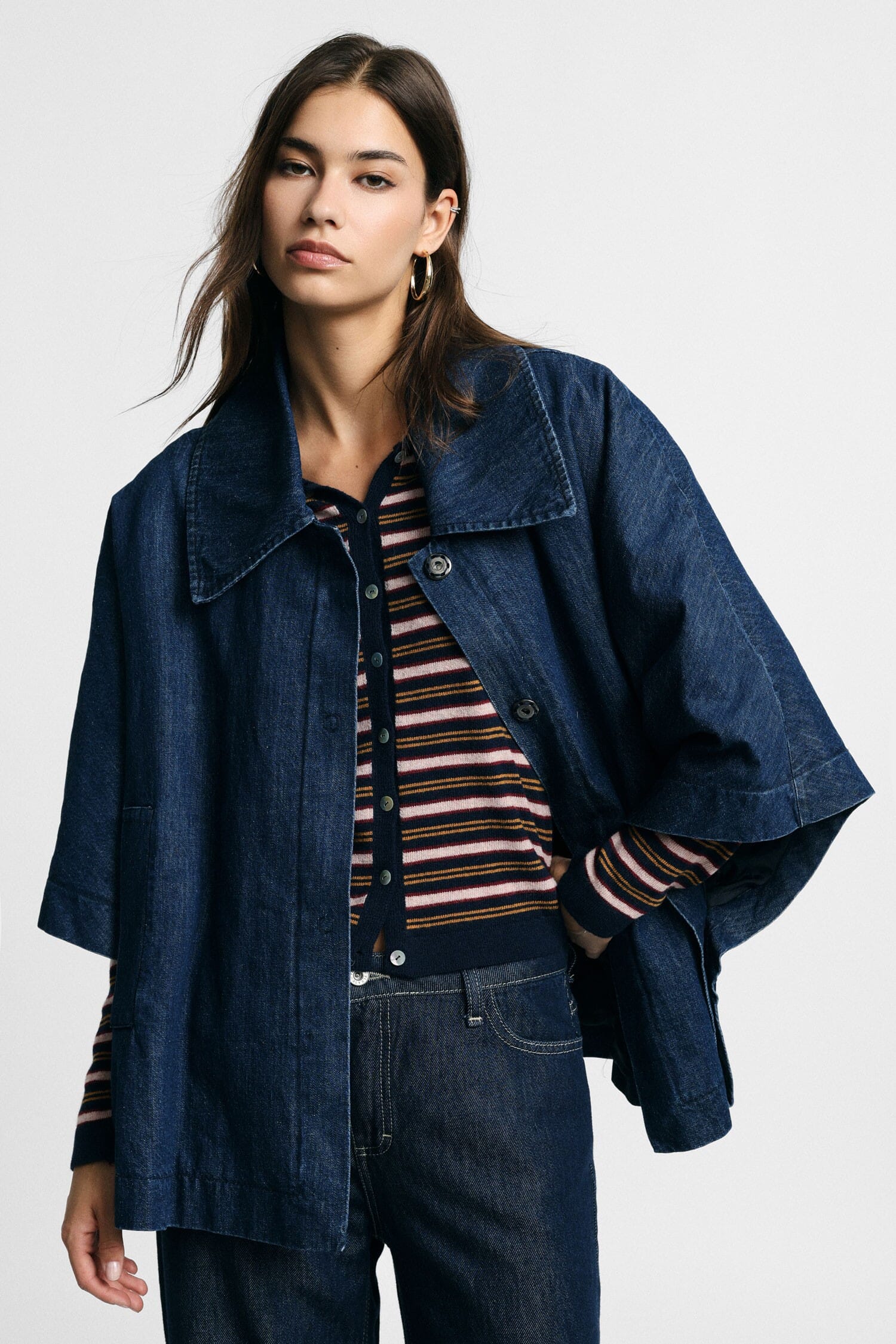 Denim Jacket with Wide Sleeves and Buttons – Please