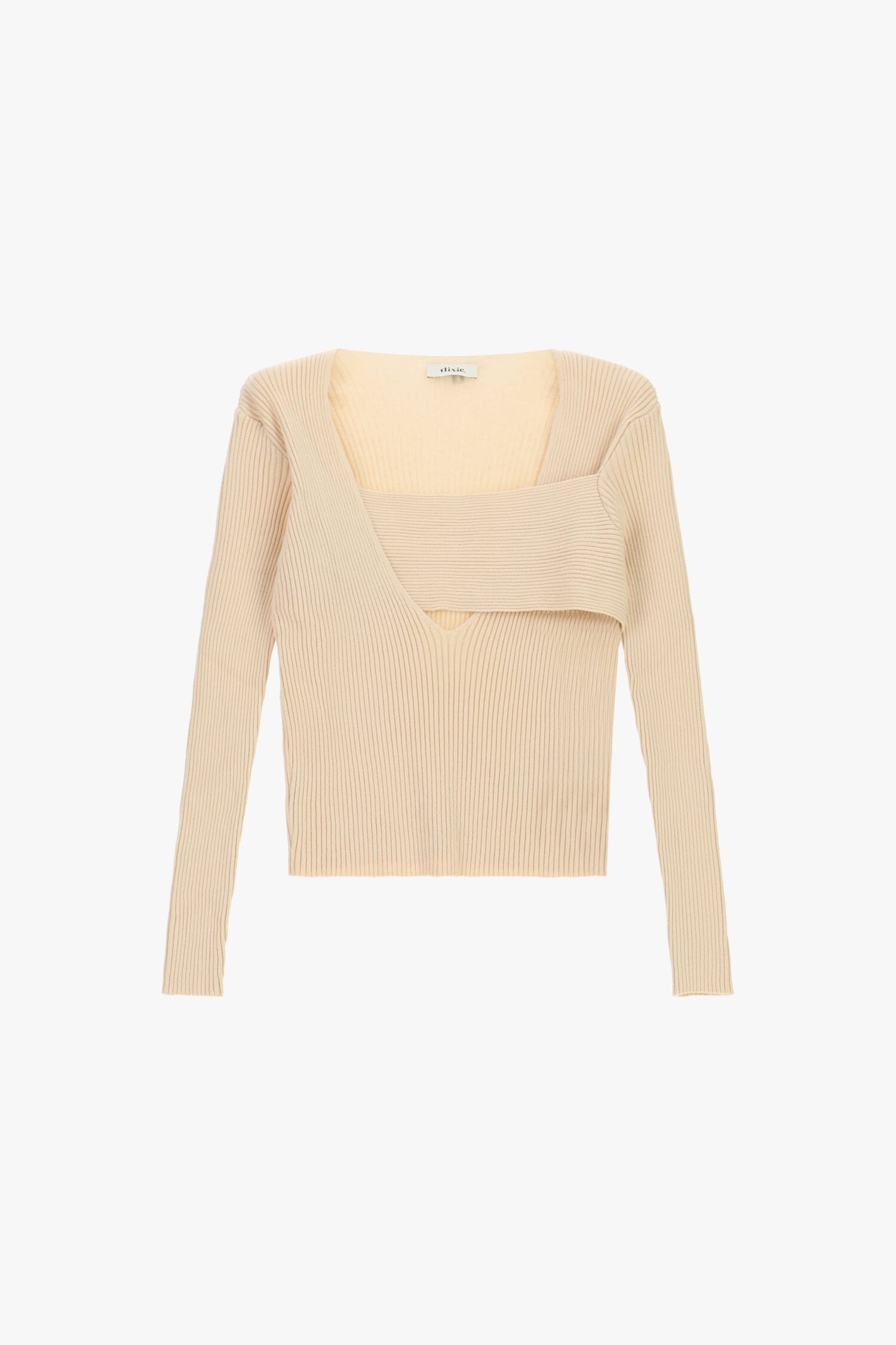 Pull côtelé à encolure asymétrique et détail superposé « Dixie »