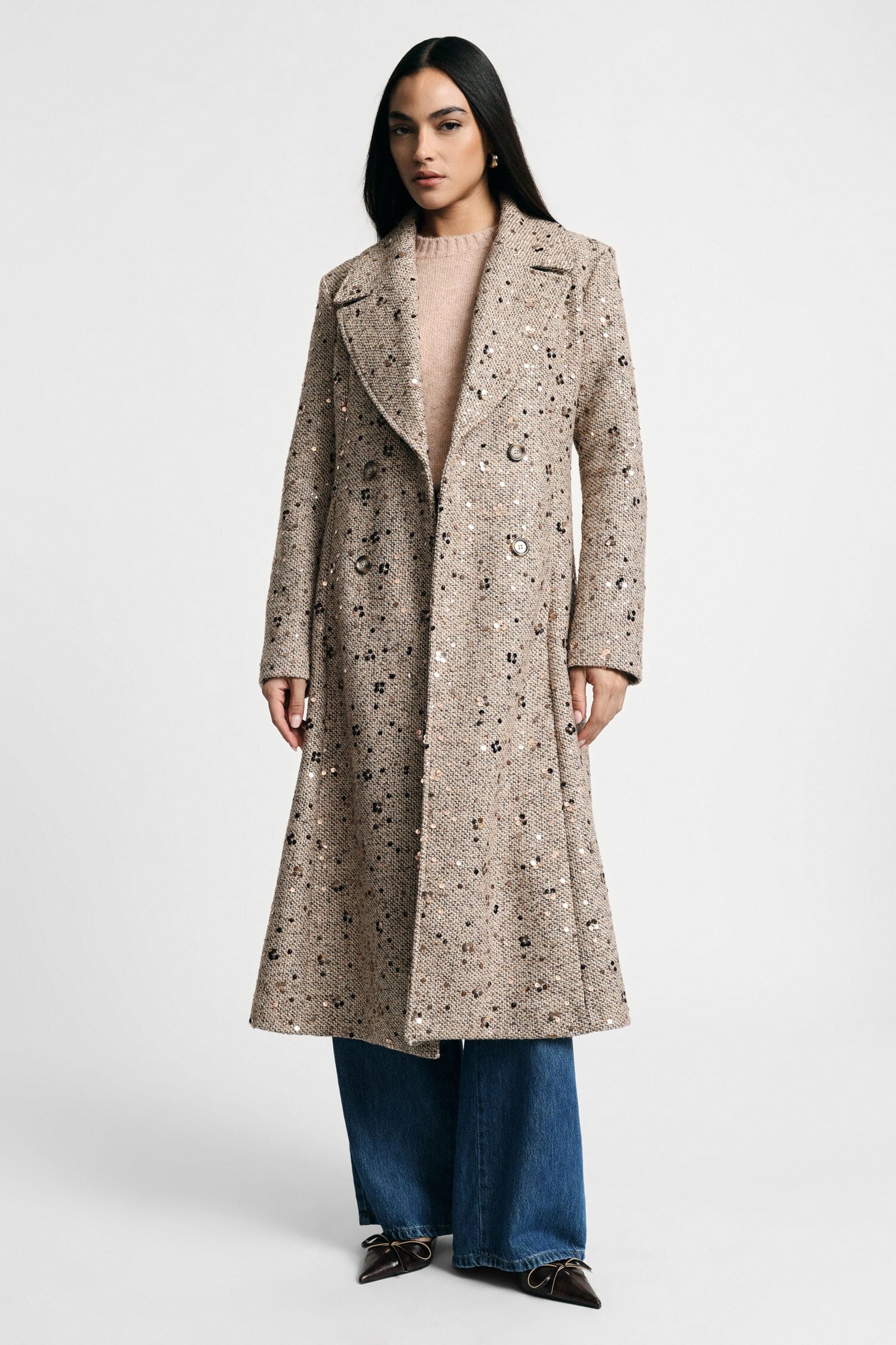 Cappotto Doppiopetto Con Paillettes E Revers Ampi Please