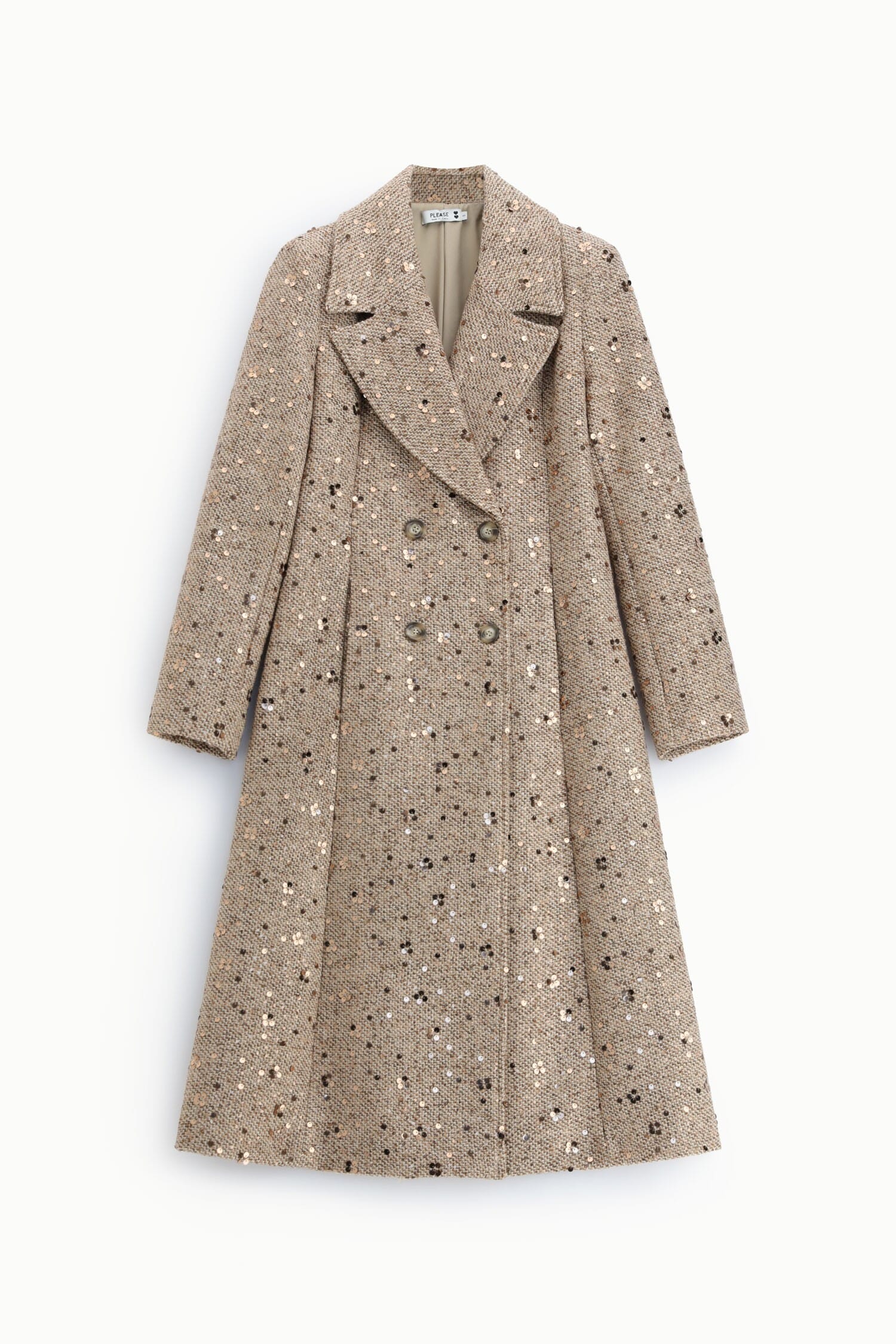Cappotto Doppiopetto Con Paillettes E Revers Ampi Please