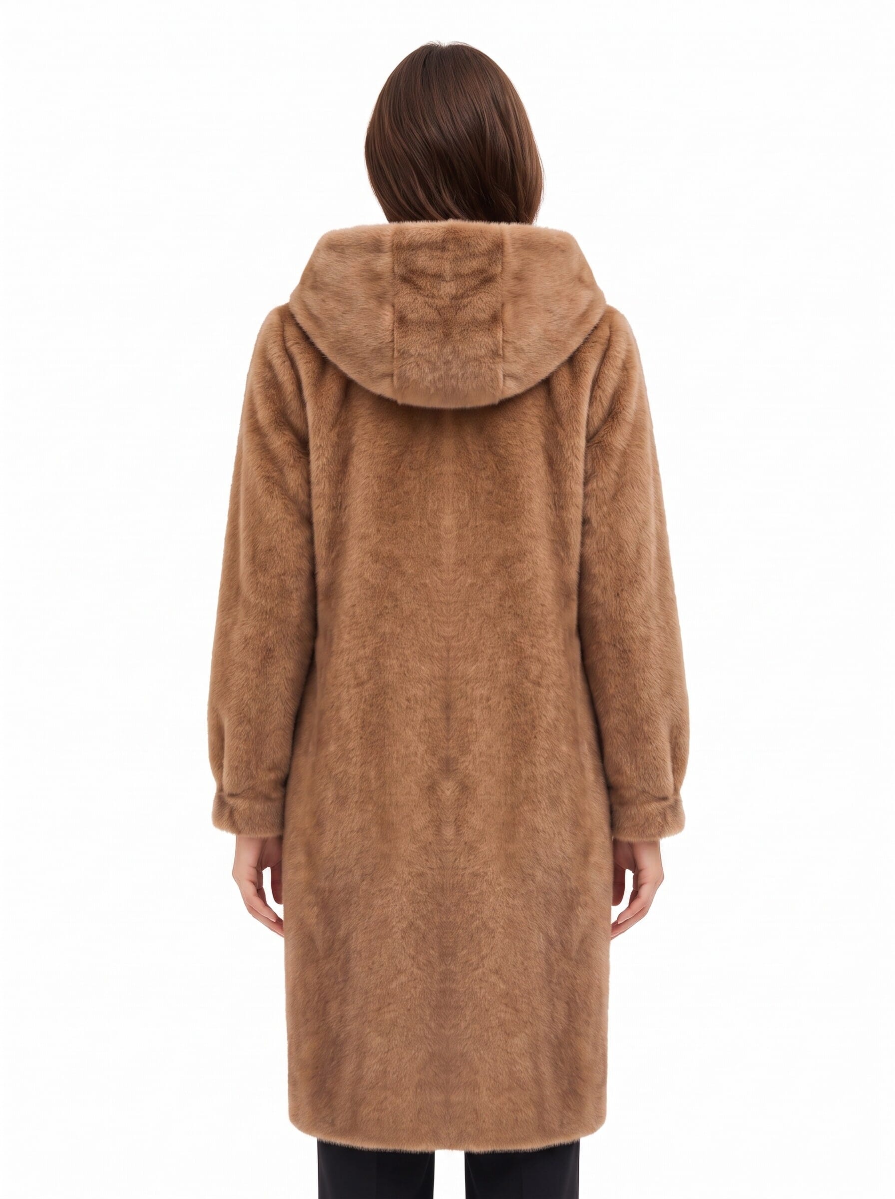 Cappotto Lungo Con Cappuccio In Morbida Pelliccia Sintetica E Tasche A Filo Rinascimento