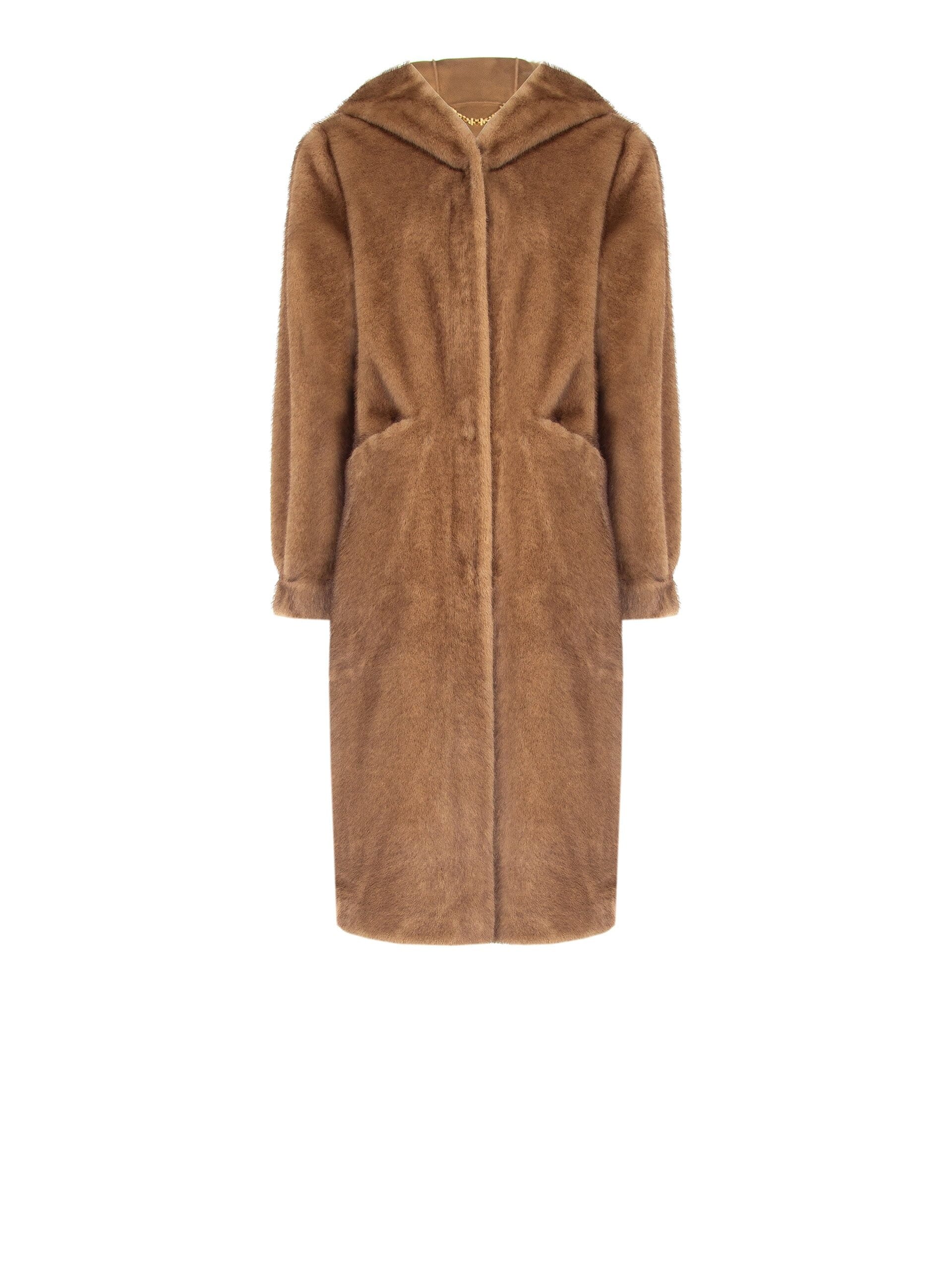 Cappotto Lungo Con Cappuccio In Morbida Pelliccia Sintetica E Tasche A Filo Rinascimento