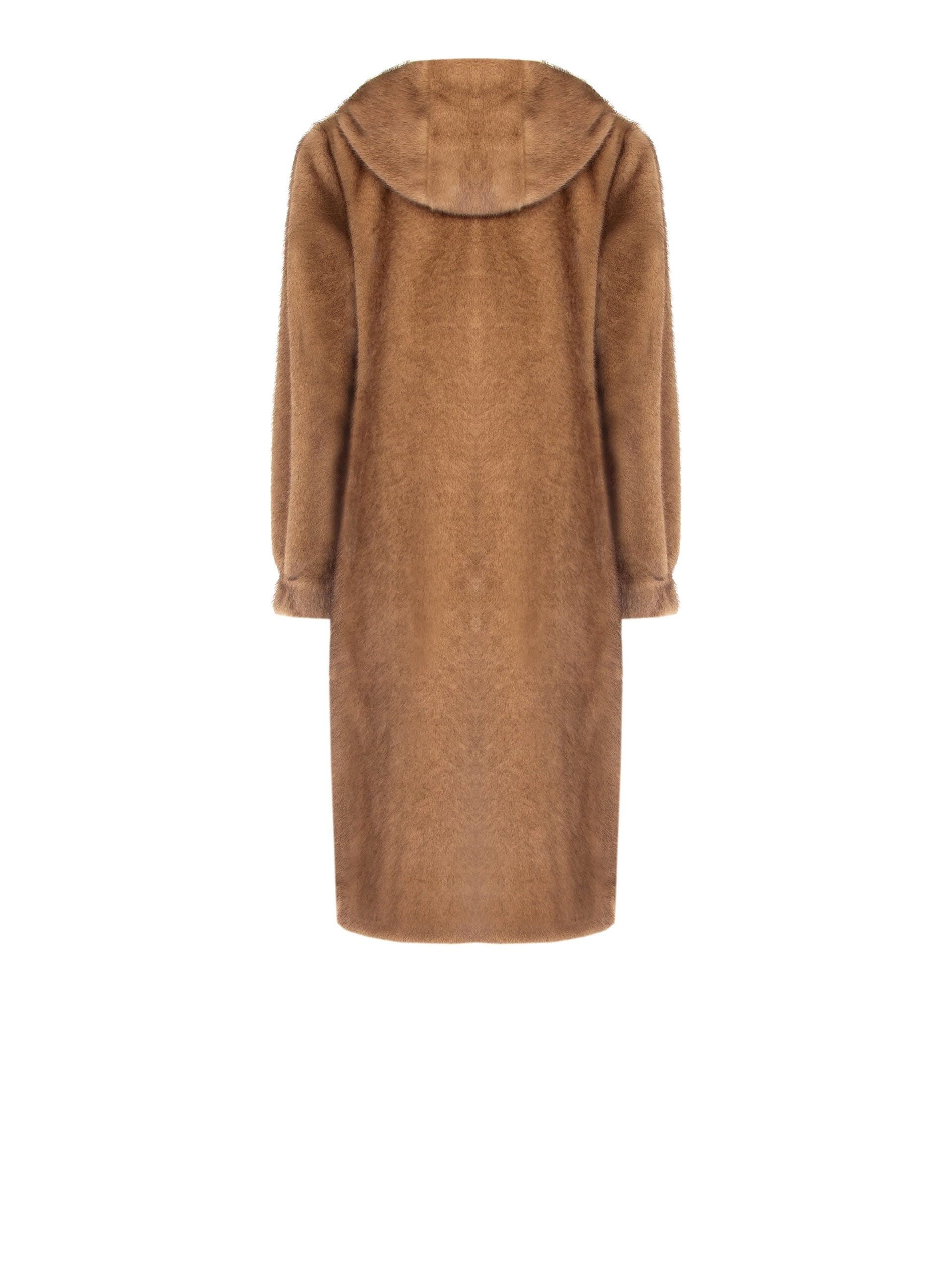 Cappotto Lungo Con Cappuccio In Morbida Pelliccia Sintetica E Tasche A Filo Rinascimento