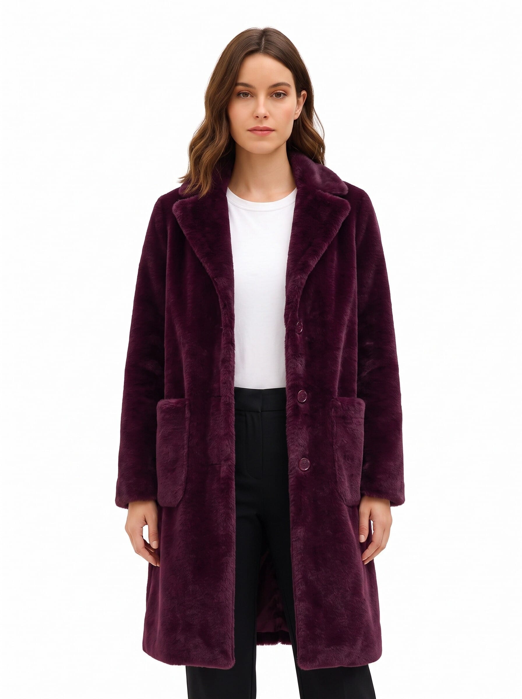 Long, Reversible Faux Shearling Coat with Maxi Pockets by Rinascimento