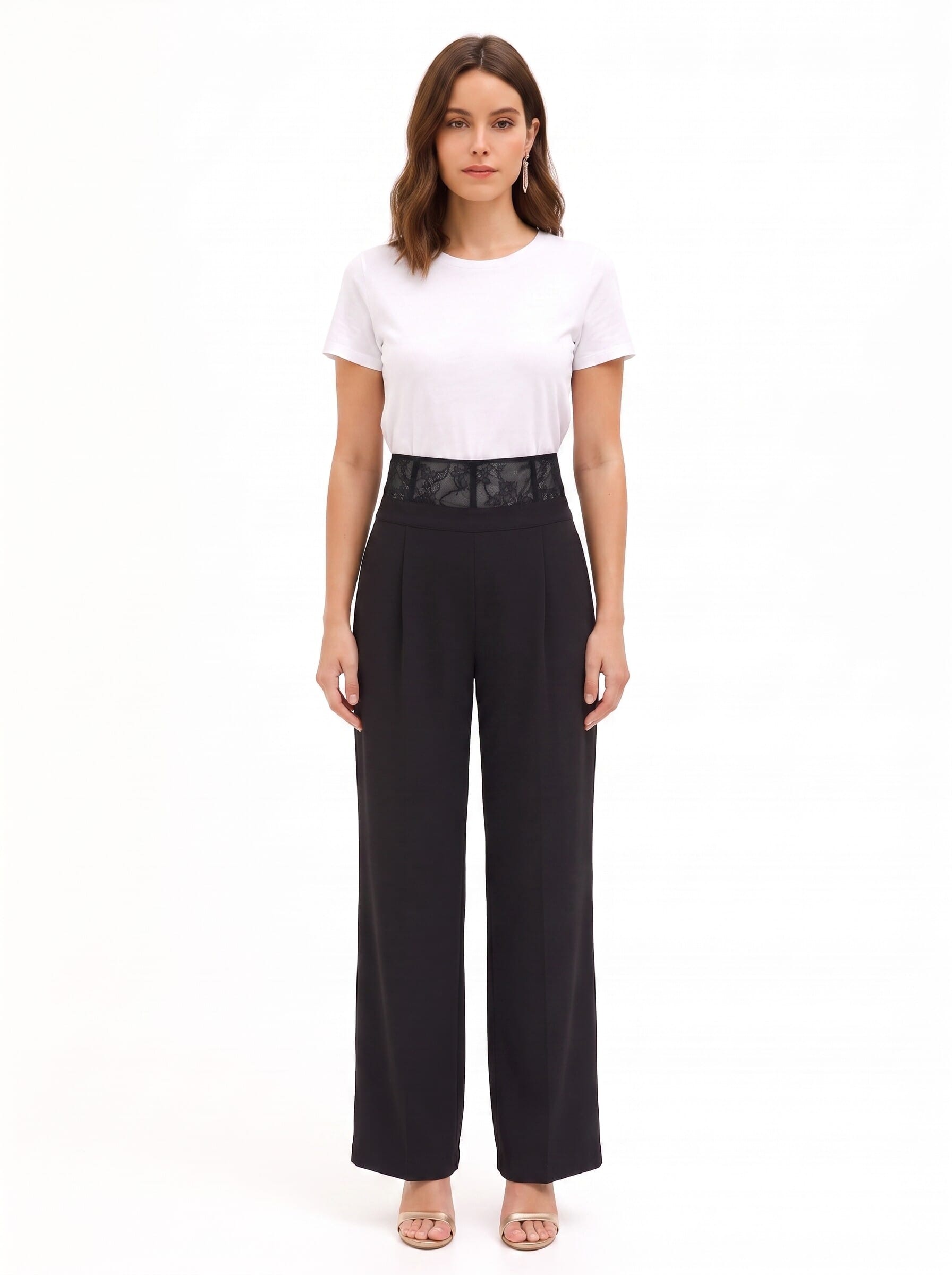 Palazzo Trousers in Cadi Fabric with a Rinascimento Lace Bustier Band