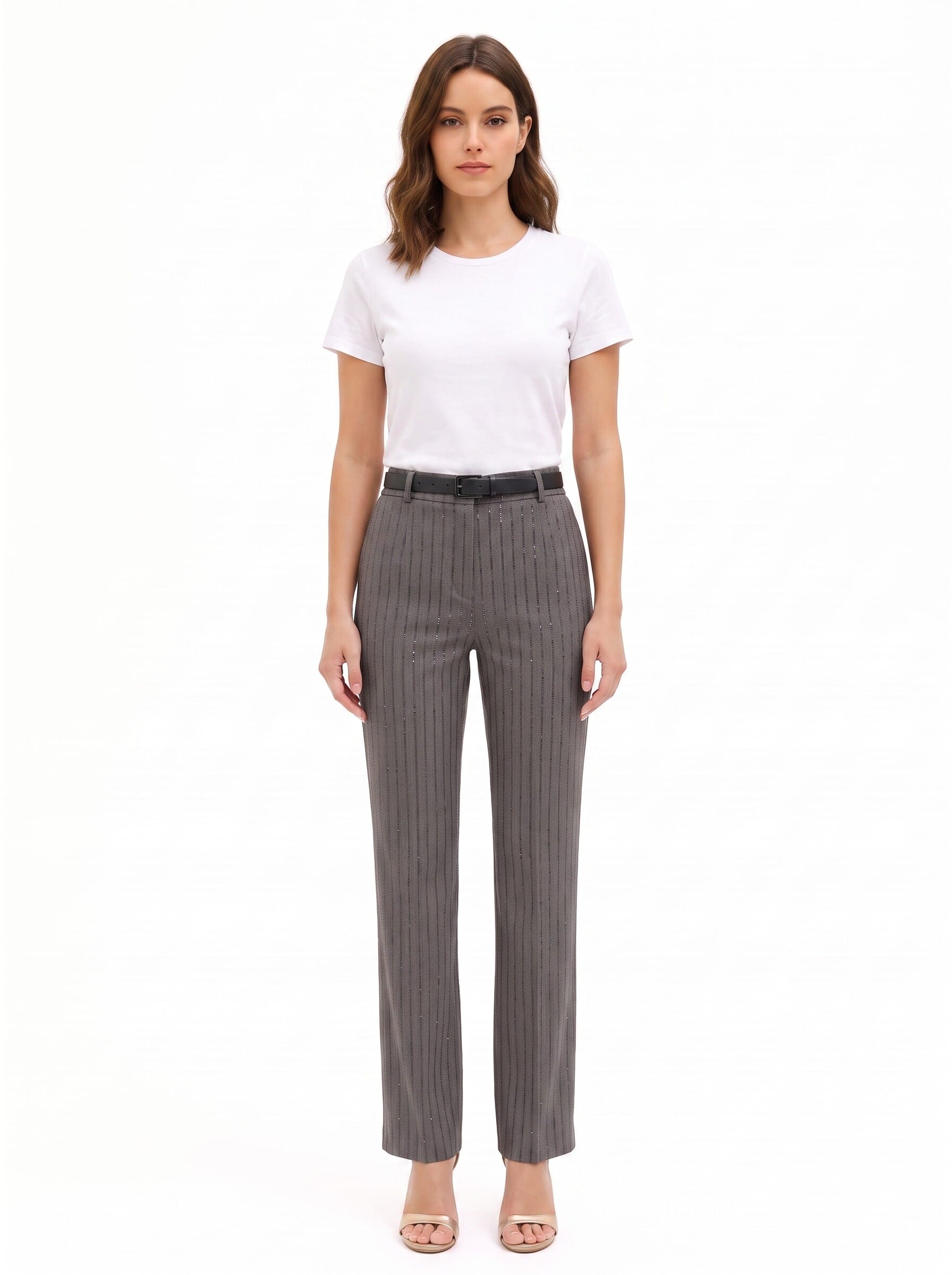 Pantaloni Dritti A Righe In Paillettes Rinascimento