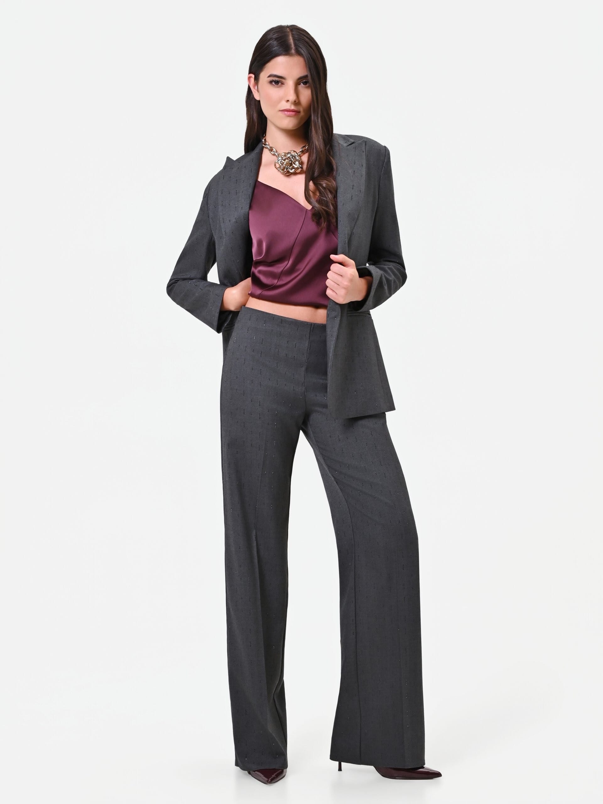 Pantalon ample en polyviscose avec strass « Rinascimento »