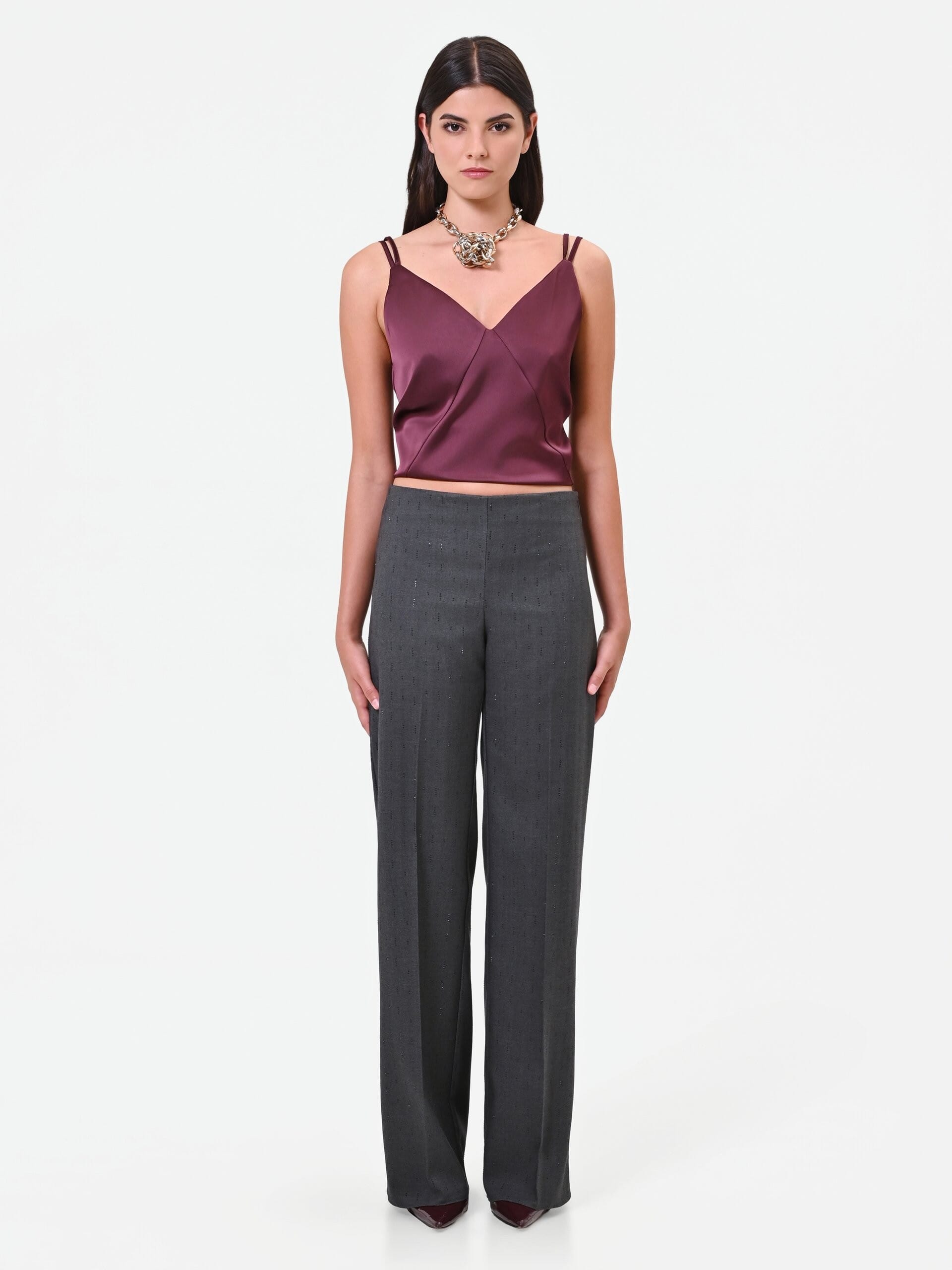 Pantalon ample en polyviscose avec strass « Rinascimento »