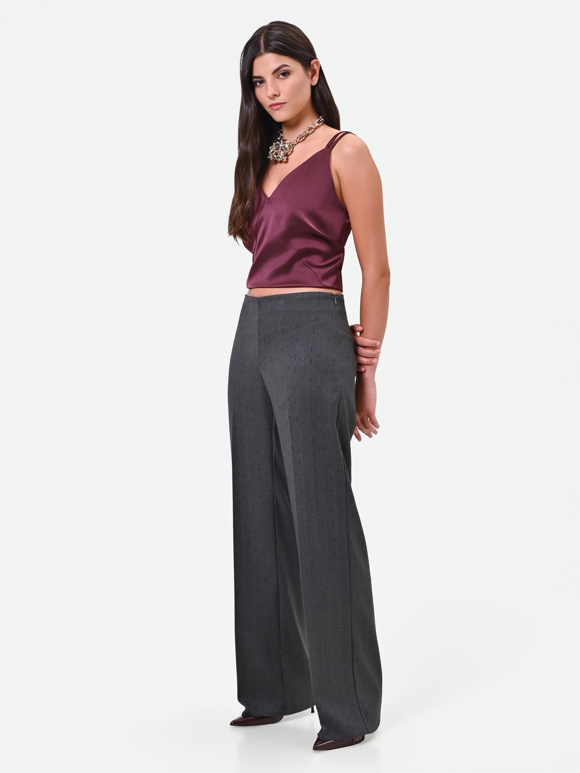 Pantalon ample en polyviscose avec strass « Rinascimento »