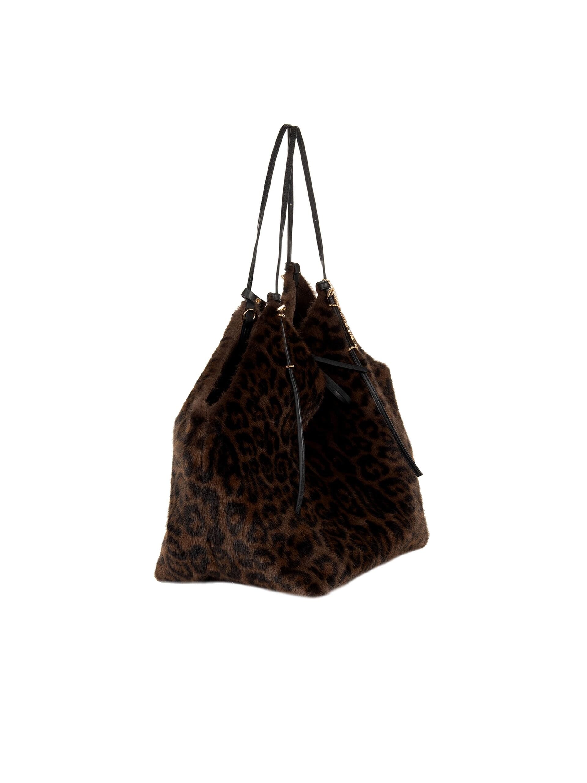 Grand sac cabas en fausse fourrure tachetée avec pochette intérieure « Rinascimento »
