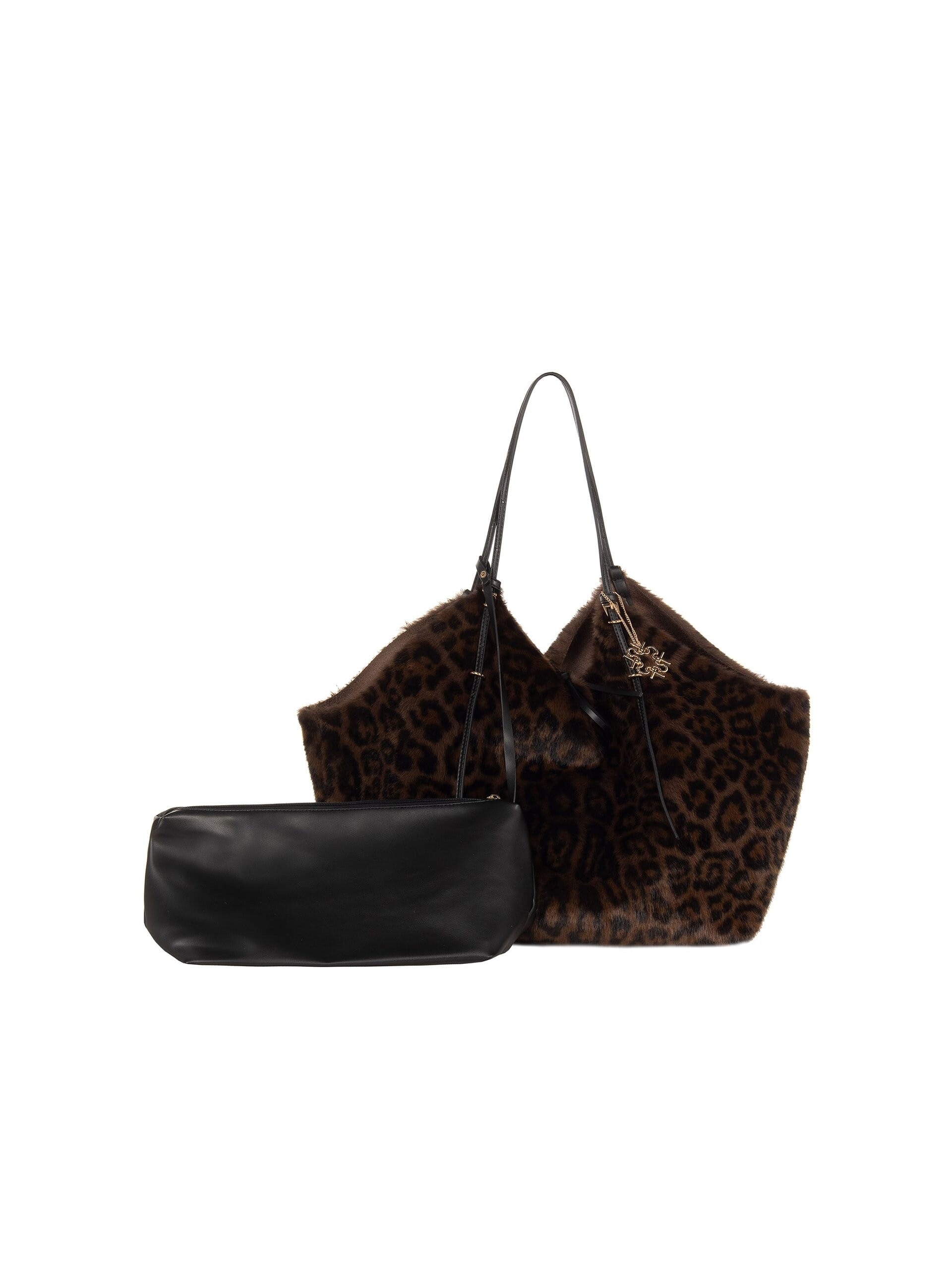 Grand sac cabas en fausse fourrure tachetée avec pochette intérieure « Rinascimento »