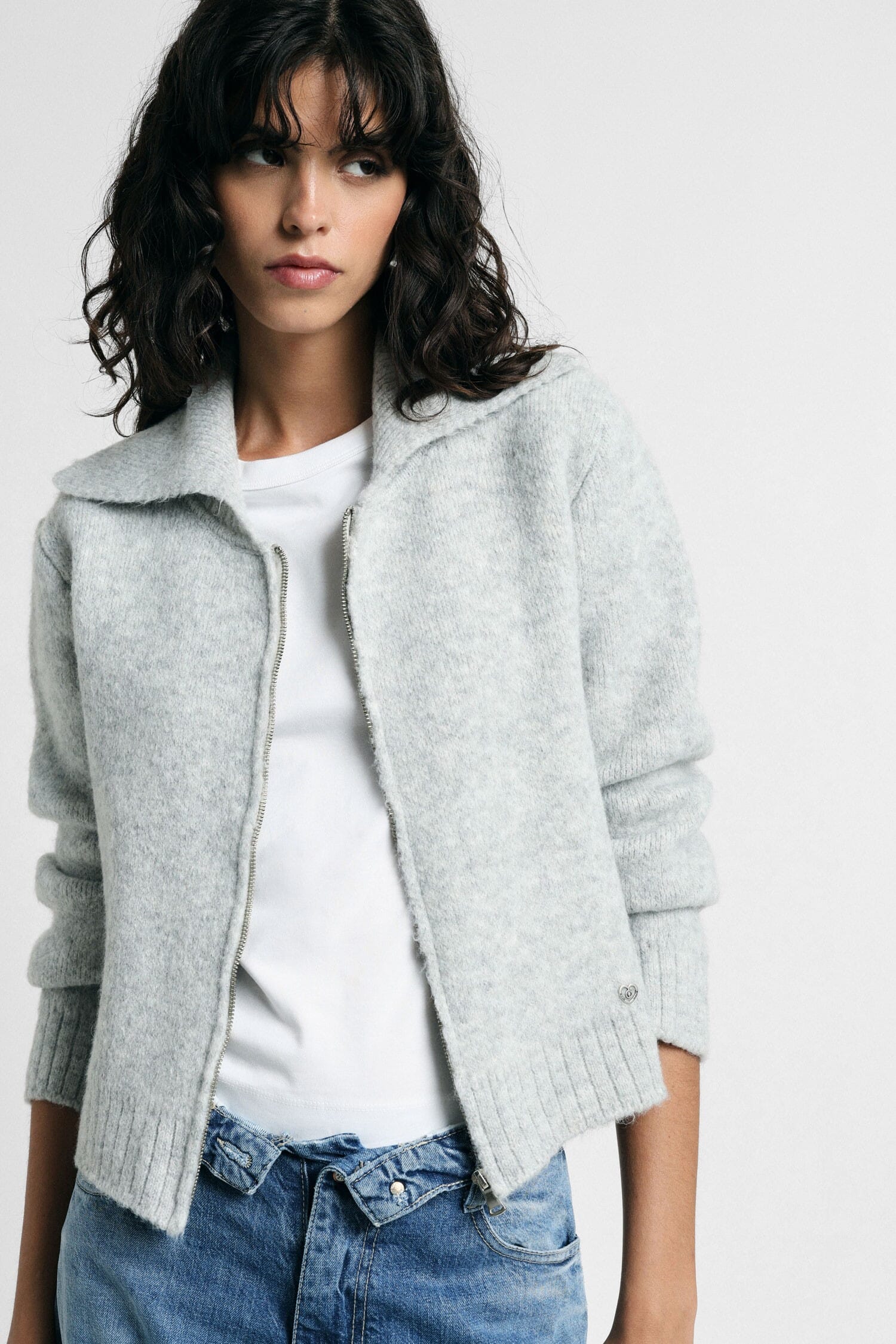 Cardigan Zip Con Collo Polo E Maniche Lunghe Please
