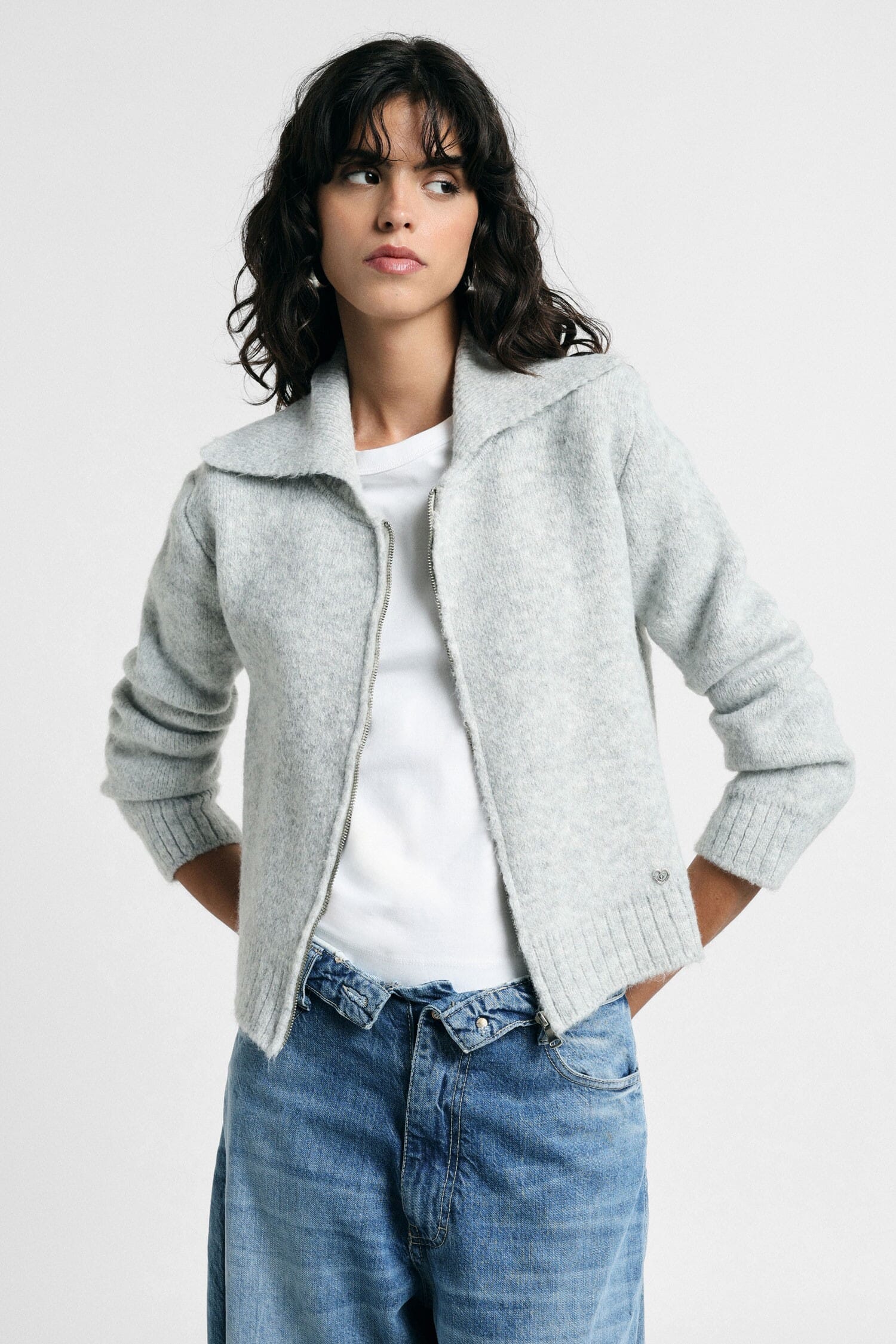 Cardigan Zip Con Collo Polo E Maniche Lunghe Please