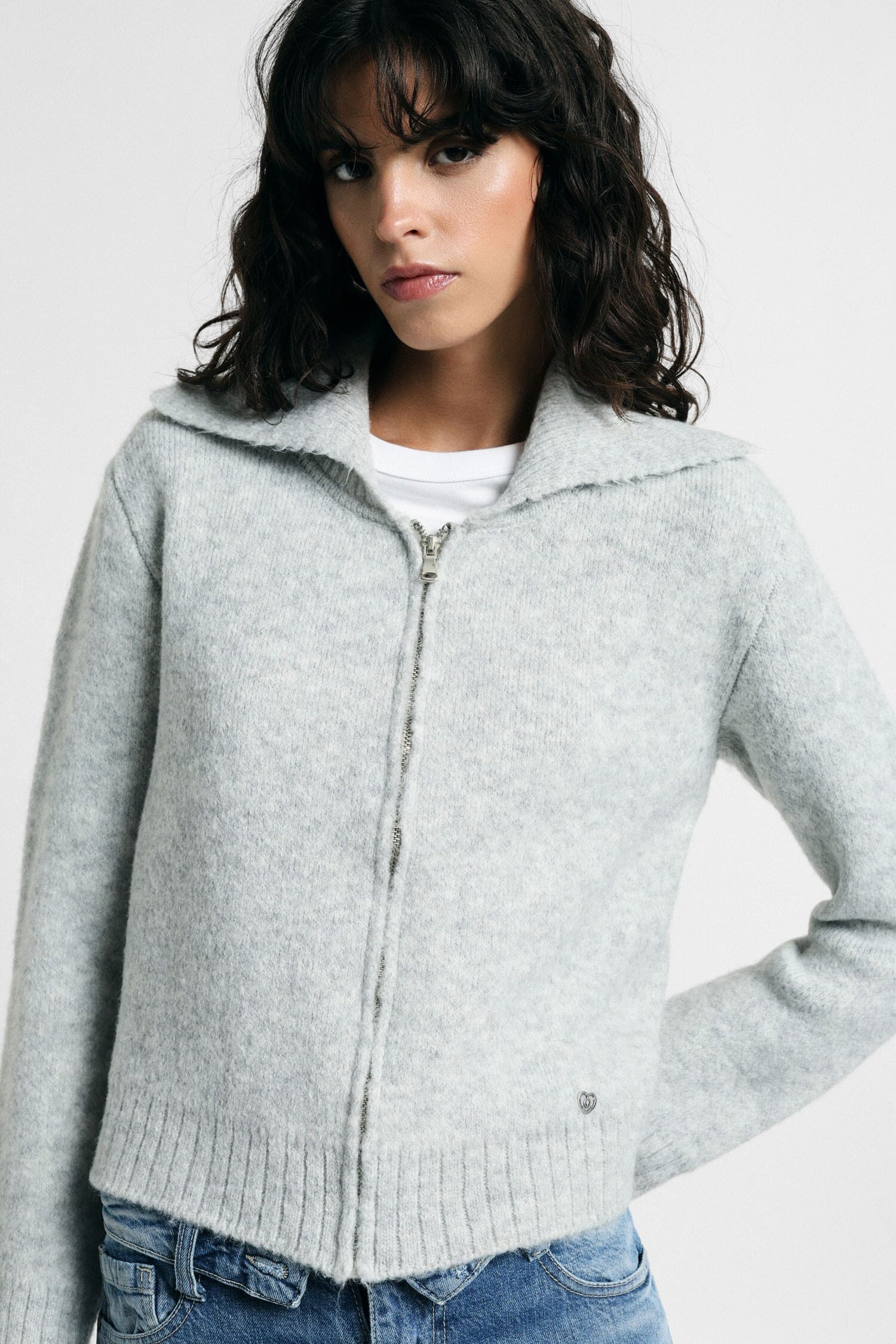Cardigan Zip Con Collo Polo E Maniche Lunghe Please