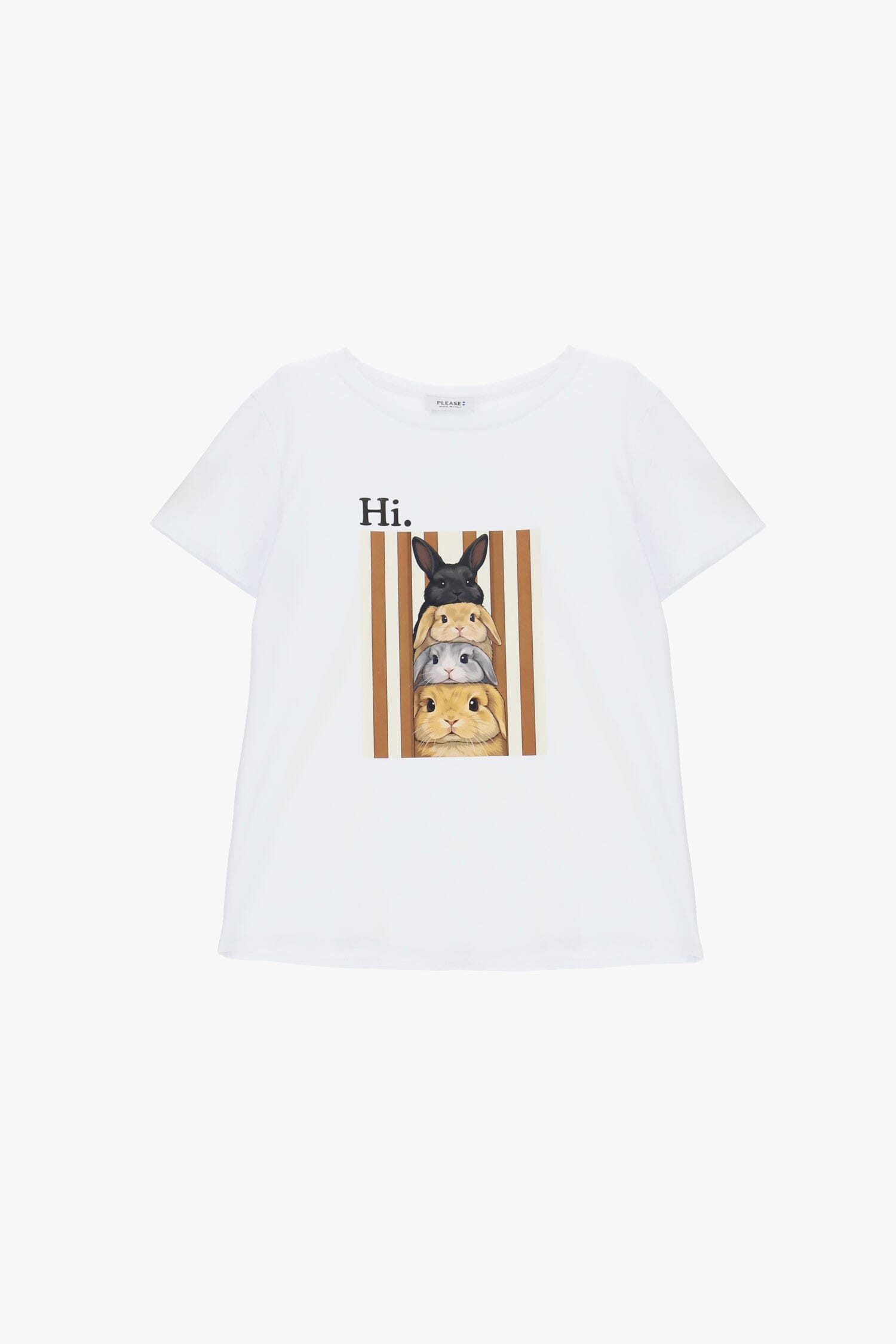T-Shirt Girocollo Con Stampa Conigli Frontale Please