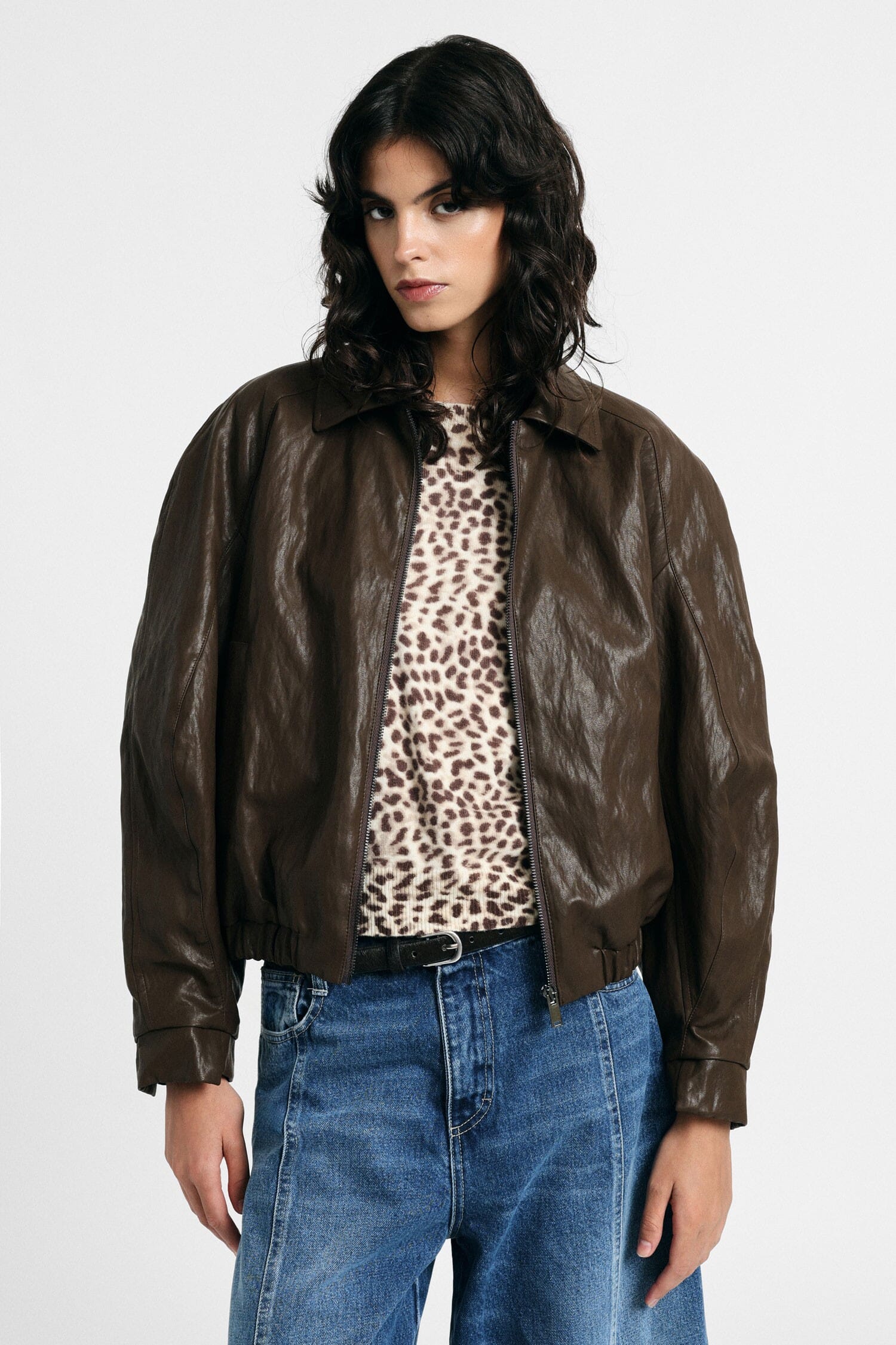 Leather Jacket Regular-Fit Collo Classico Zip Please