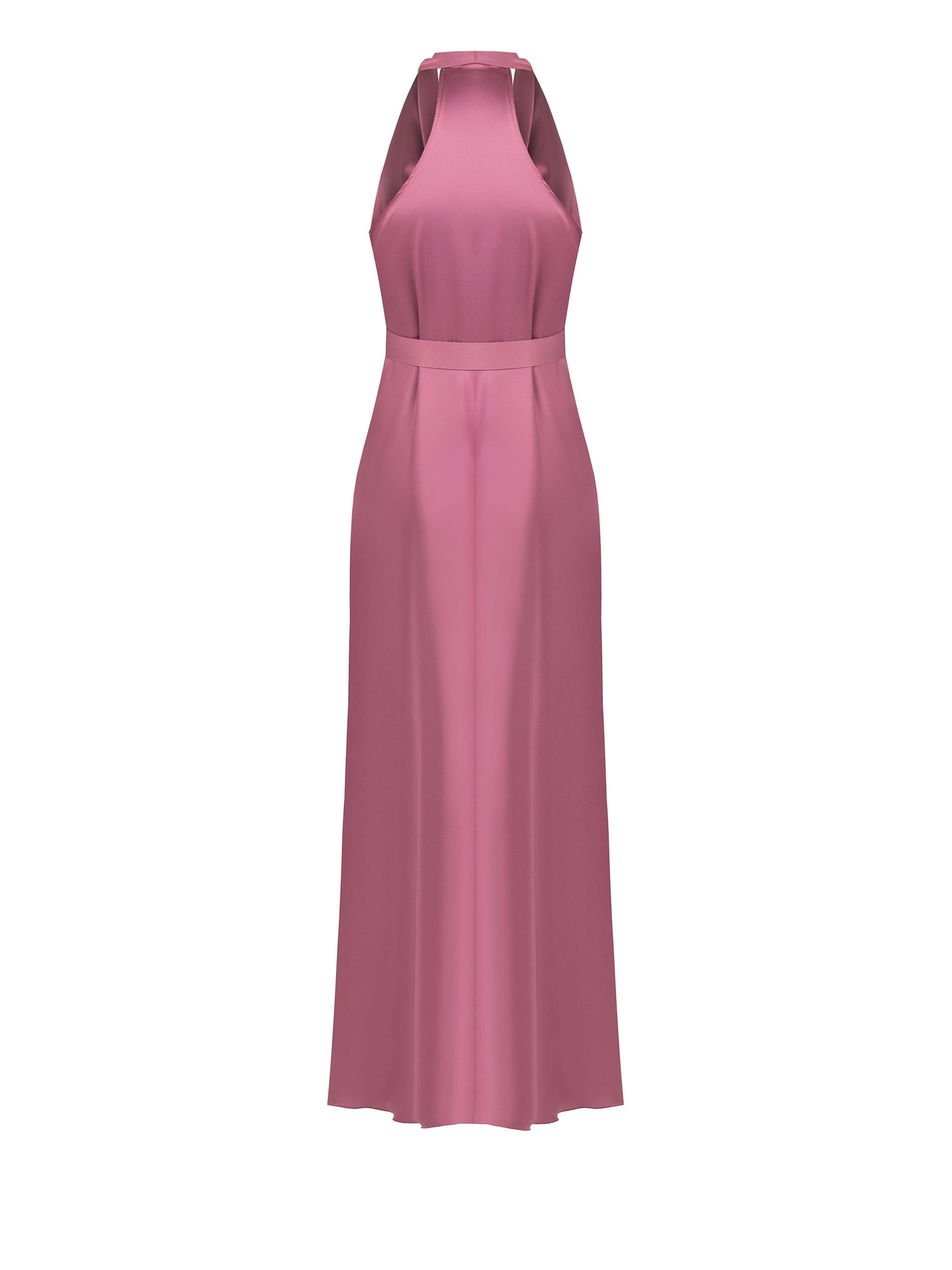 Long, flared satin dress with matching belt by Rinascimento