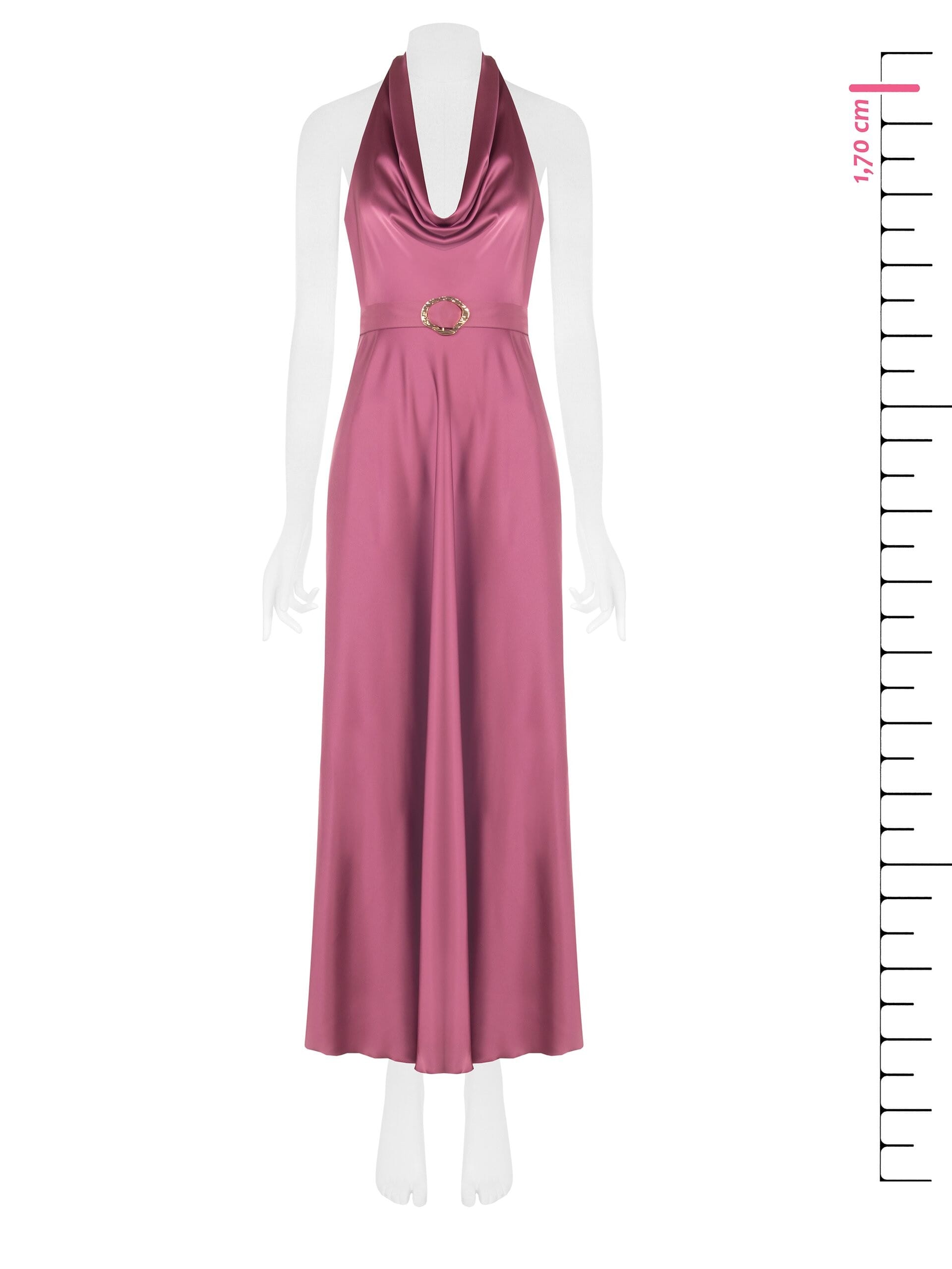 Long, flared satin dress with matching belt by Rinascimento