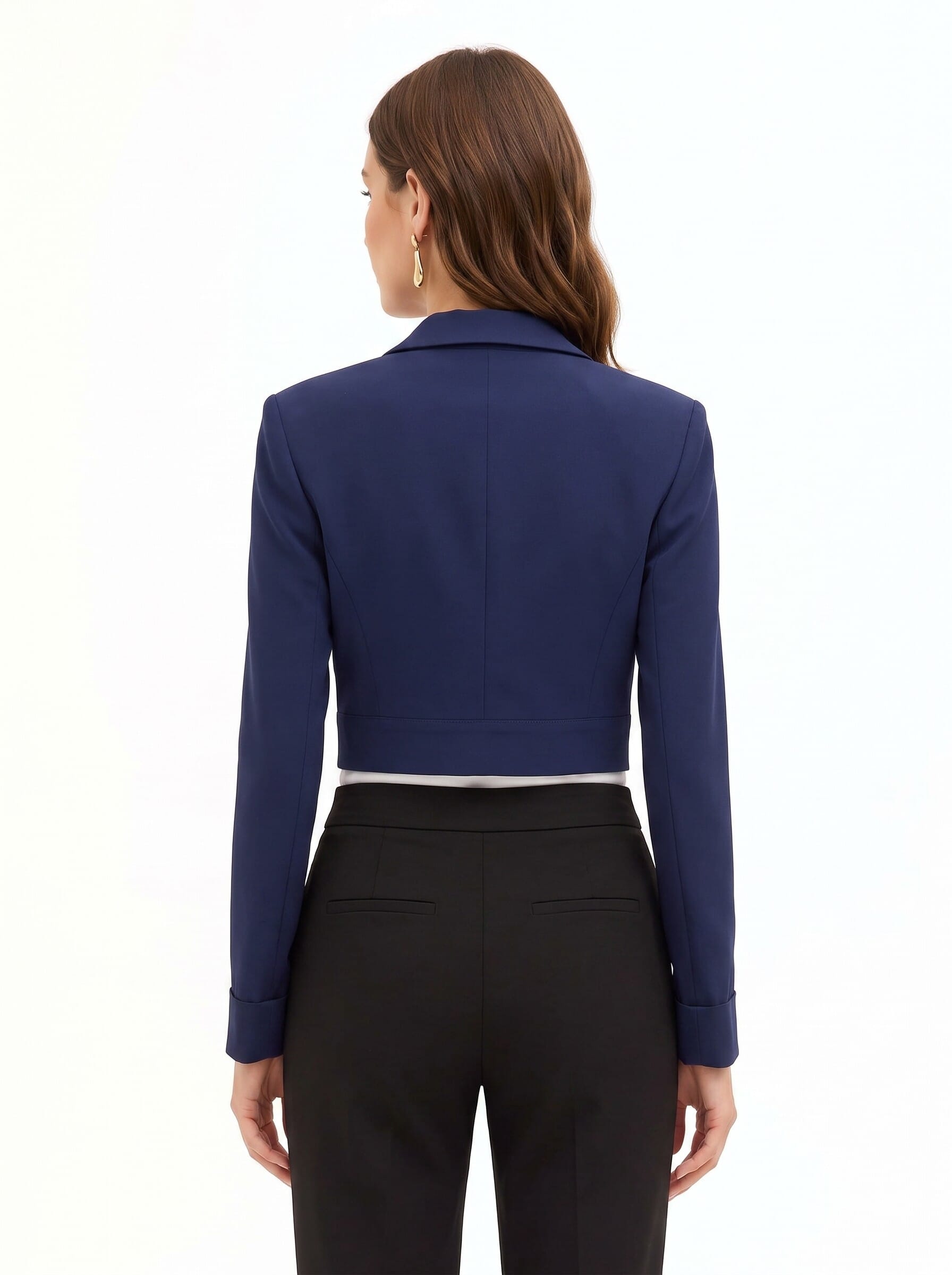 Giacca Blazer Crop In Tessuto Cadi Con Bottone Gioiello Rinascimento