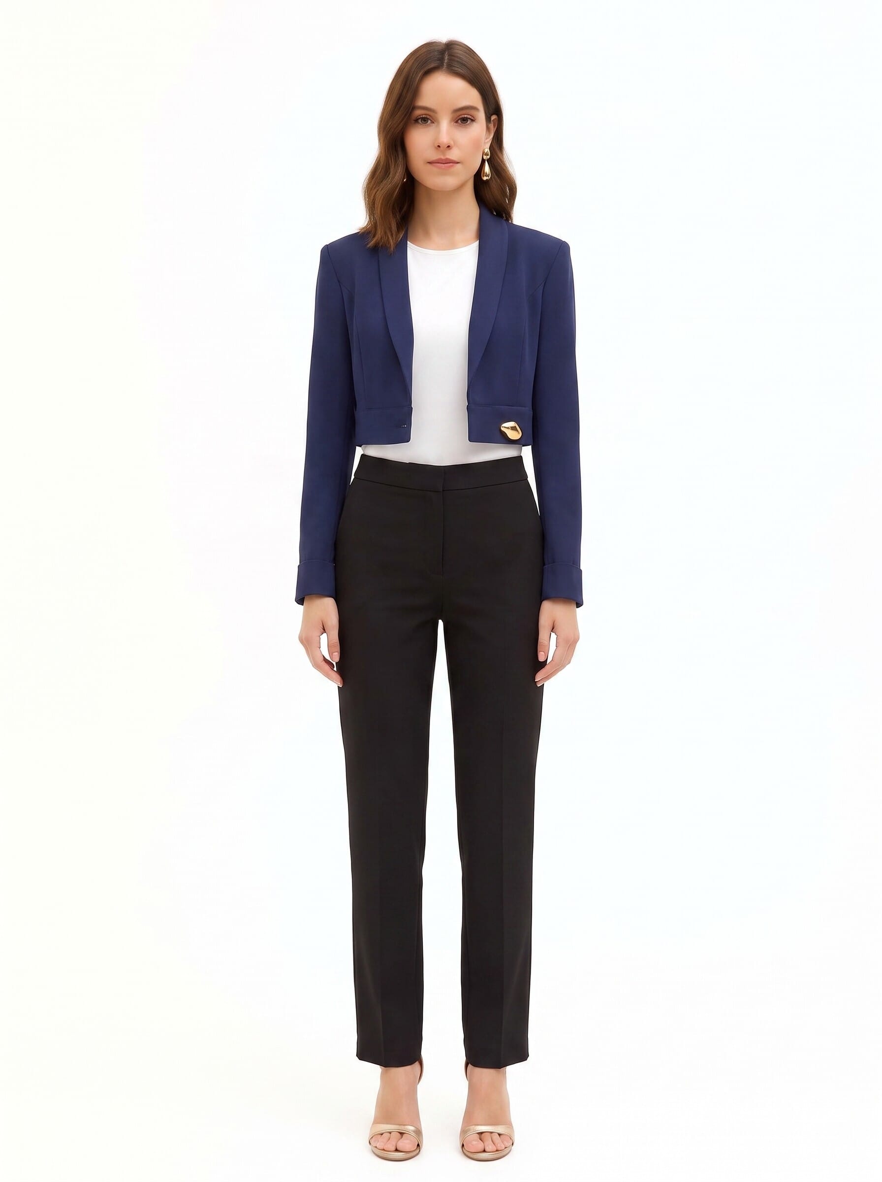 Giacca Blazer Crop In Tessuto Cadi Con Bottone Gioiello Rinascimento