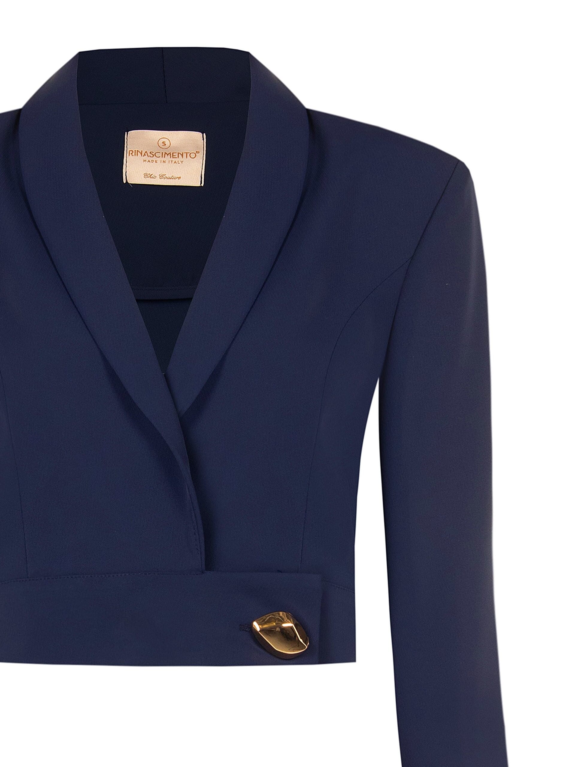 Giacca Blazer Crop In Tessuto Cadi Con Bottone Gioiello Rinascimento