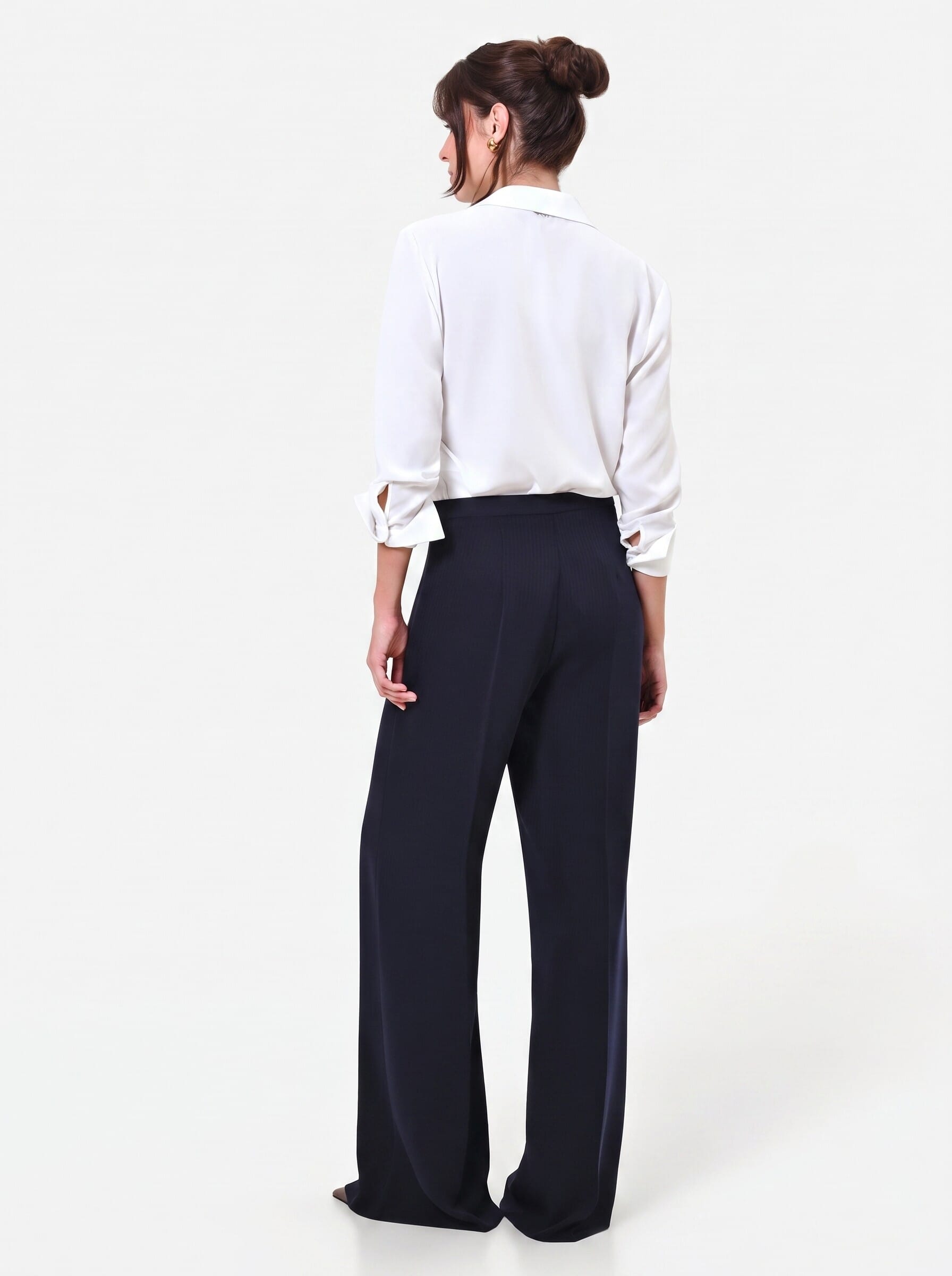 Pantaloni Studio Palazzo Gessati In Crepe Rinascimento