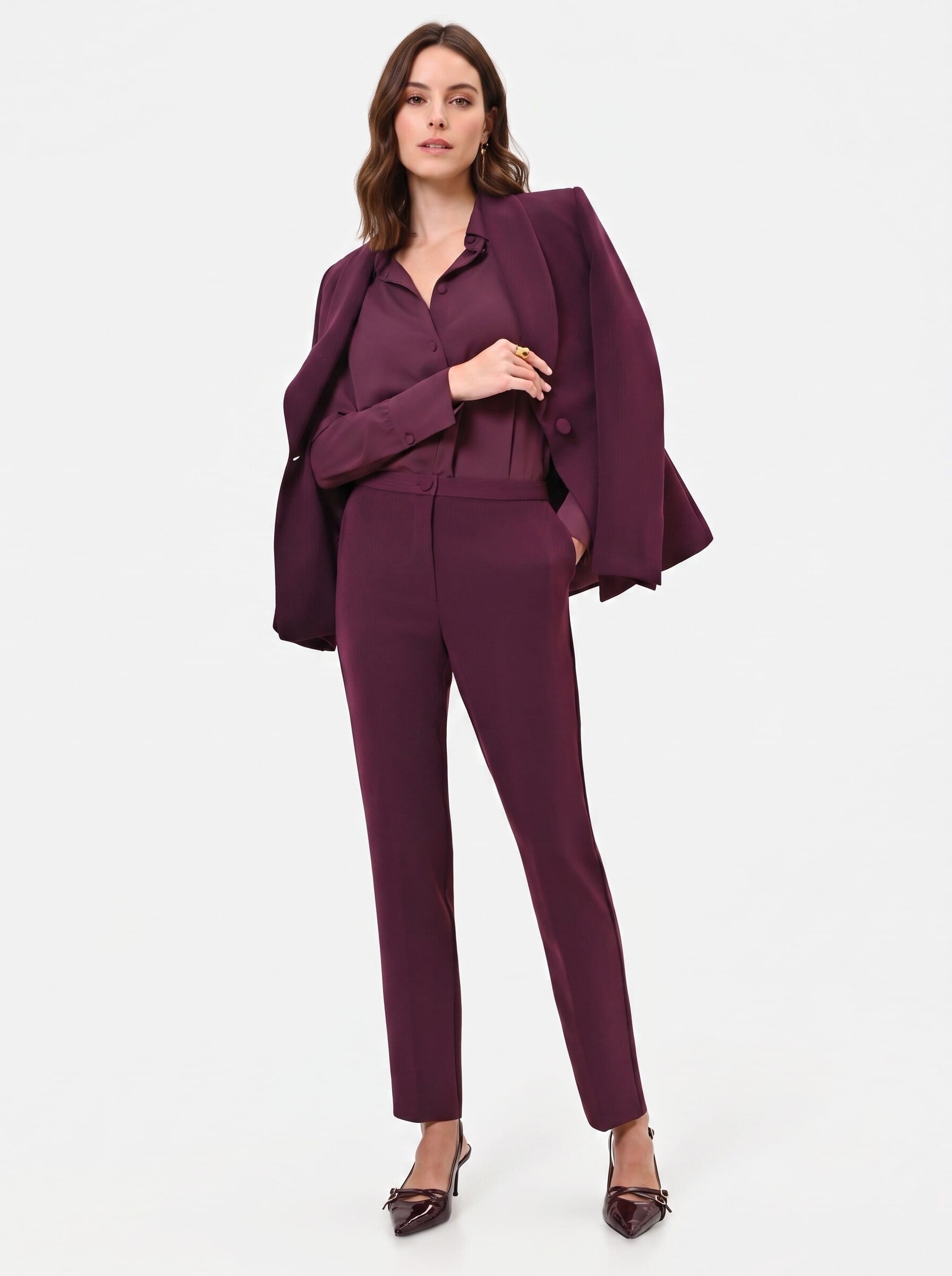 Pantalon droit à rayures Studio, en crêpe Rinascimento