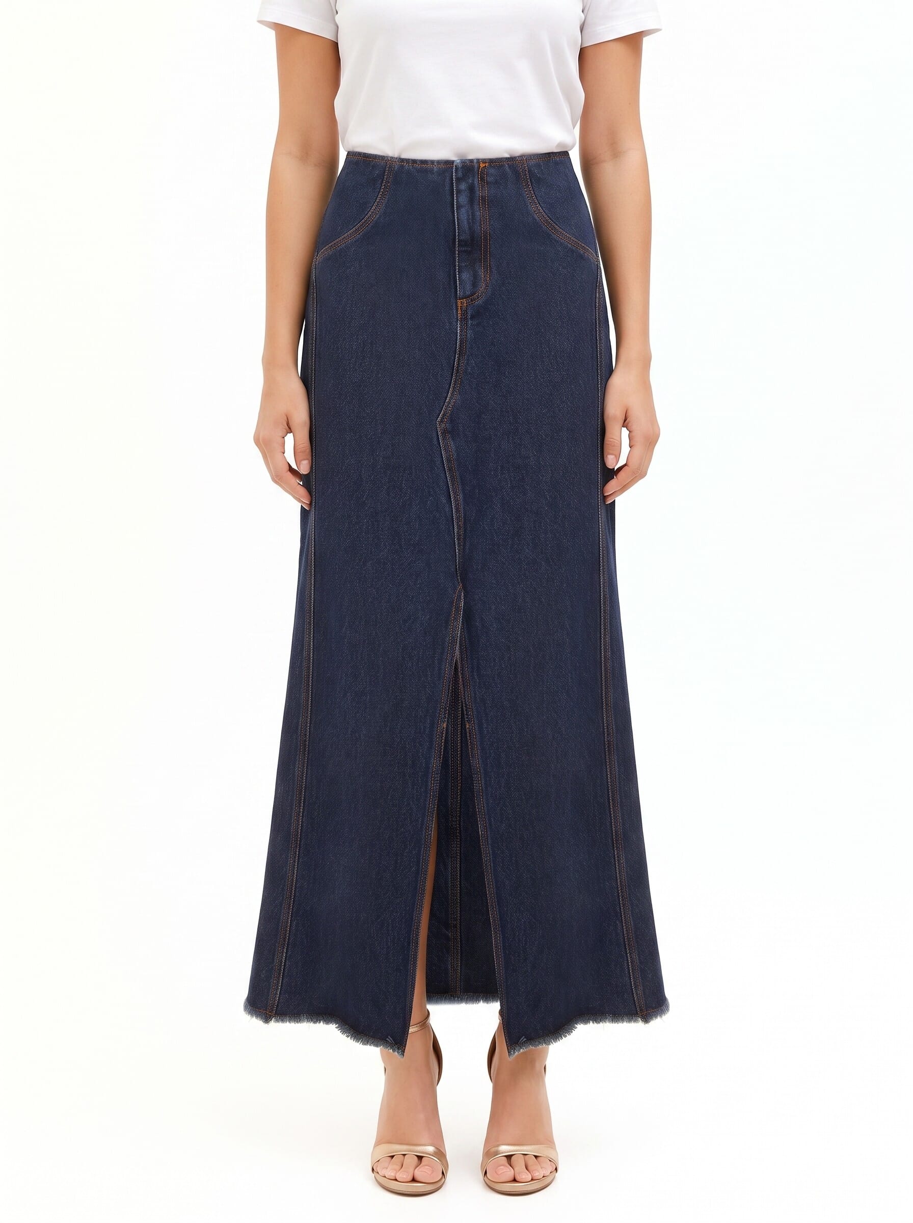 Gonna Lunga In Denim Lavaggio Zero Con Spacco Frontale Rinascimento