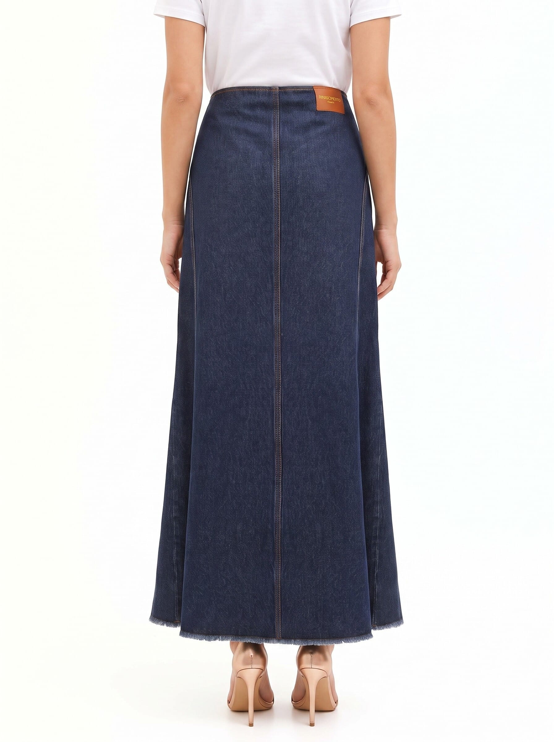 Gonna Lunga In Denim Lavaggio Zero Con Spacco Frontale Rinascimento