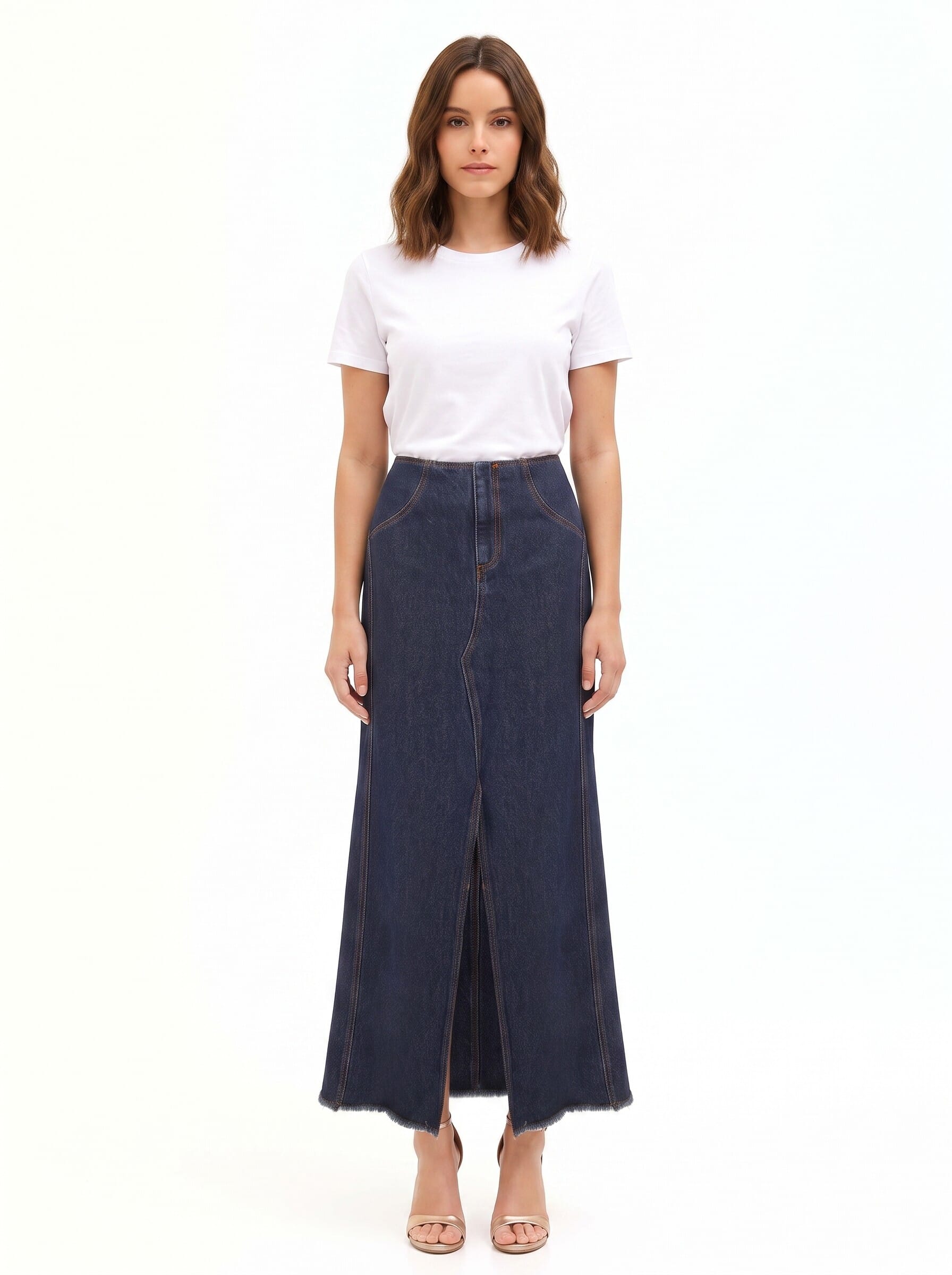 Gonna Lunga In Denim Lavaggio Zero Con Spacco Frontale Rinascimento