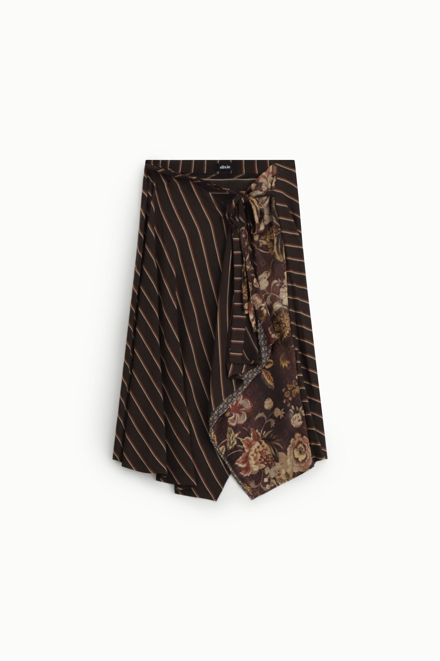 Dixie Midi Wrap Skirt with Stripes and Floral Print