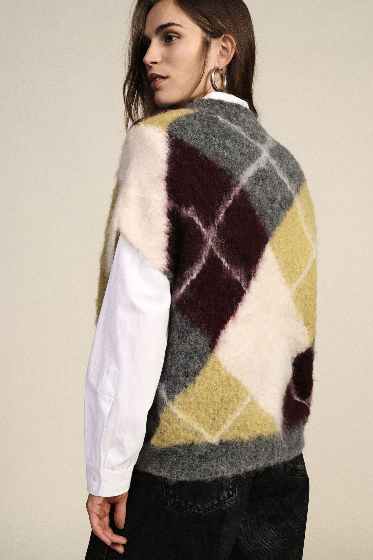 Maglione Smanicato Fantasia Rombi Con Girocollo Dixie