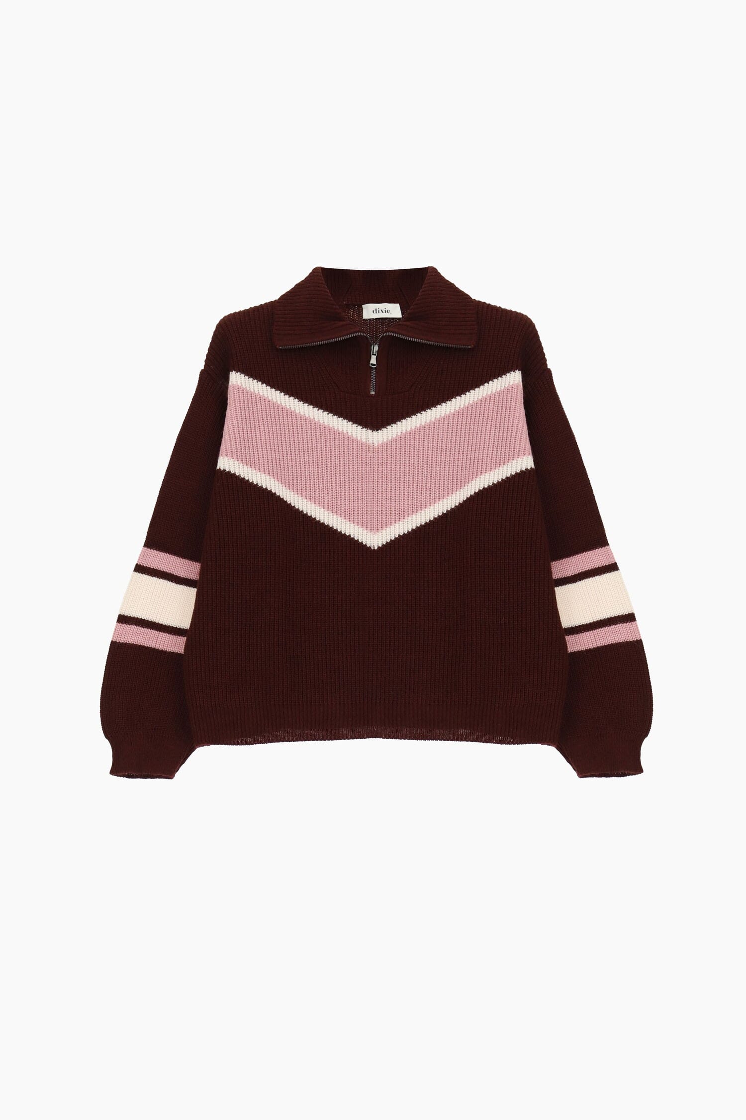 Pull à col rond côtelé avec fermeture éclair et motif en V en forme de « X »