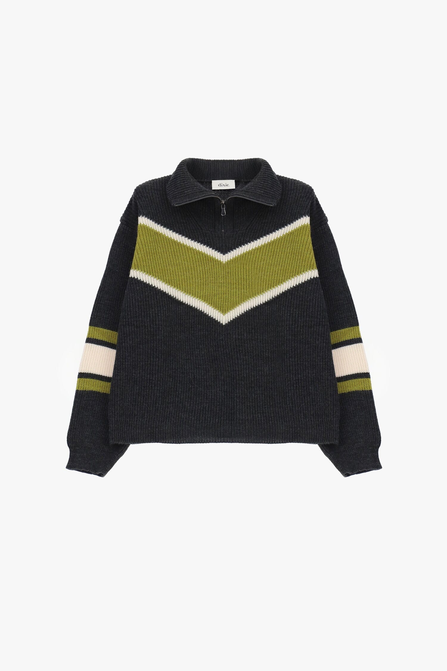Pull à col rond côtelé avec fermeture éclair et motif en V en forme de « X »